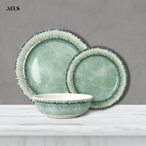 AELS Melamine Dinnerware Set of 12 Pcs Dinner Dishes Set for Indoor and Outdoor Use, Dishwasher Safe, Lightweight Unbreakable, BPA Free, Sage Green