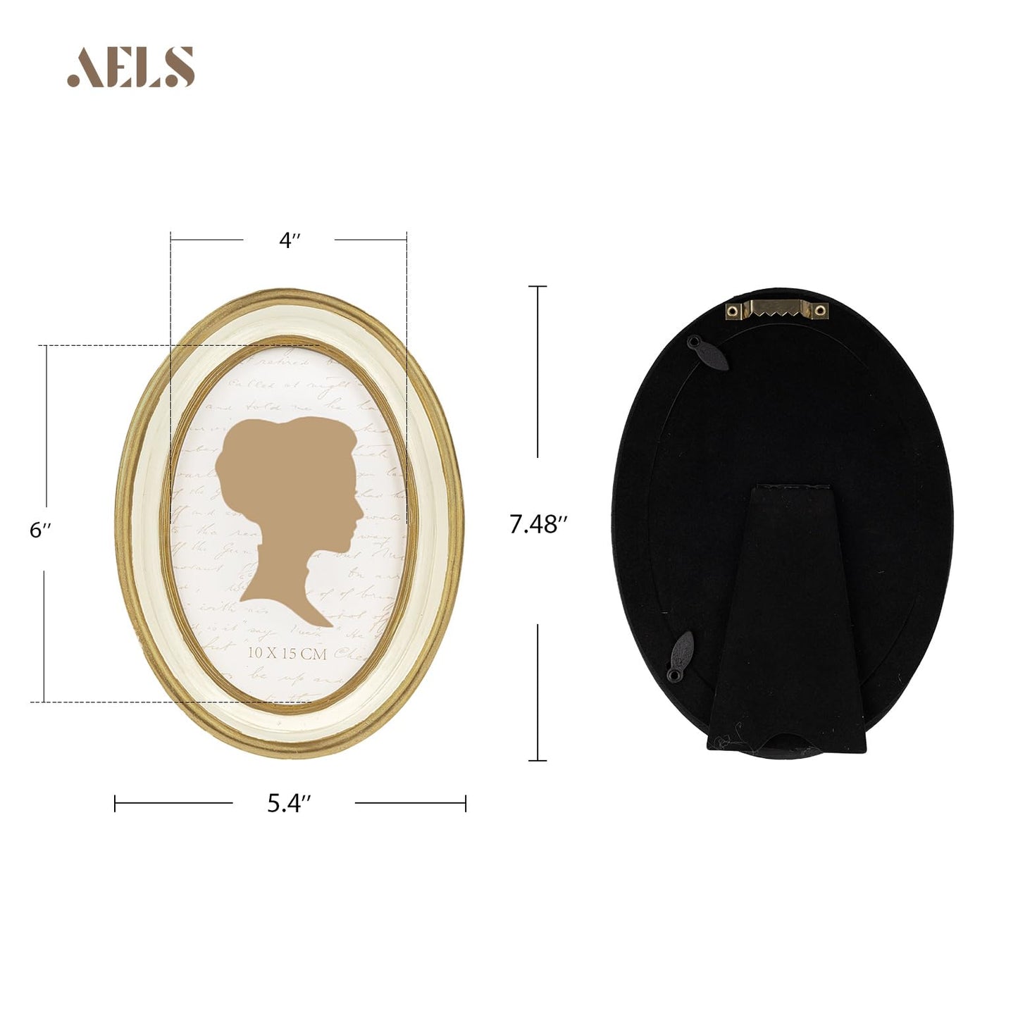 AELS 4x4 Inch Vintage Picture Frame, Elegant Antique Photo Frames with Glass Front, Photo Display, Tabletop Wall Hanging, Gift Ideas, Off-white Oval with Gold Trim