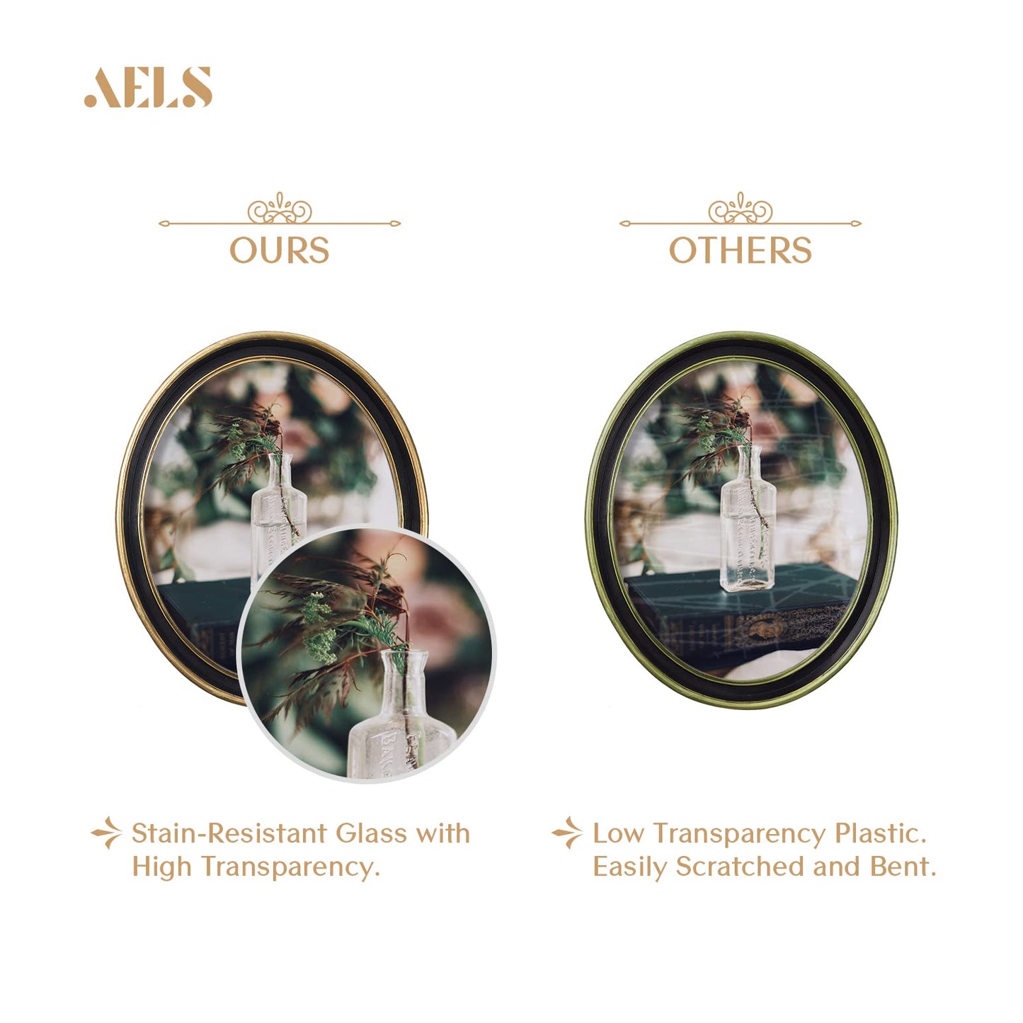 AELS 4x4 Inch Vintage Picture Frame, Elegant Antique Photo Frames with Glass Front, Photo Display, Tabletop Wall Hanging, Gift Ideas, Off-white Oval with Gold Trim