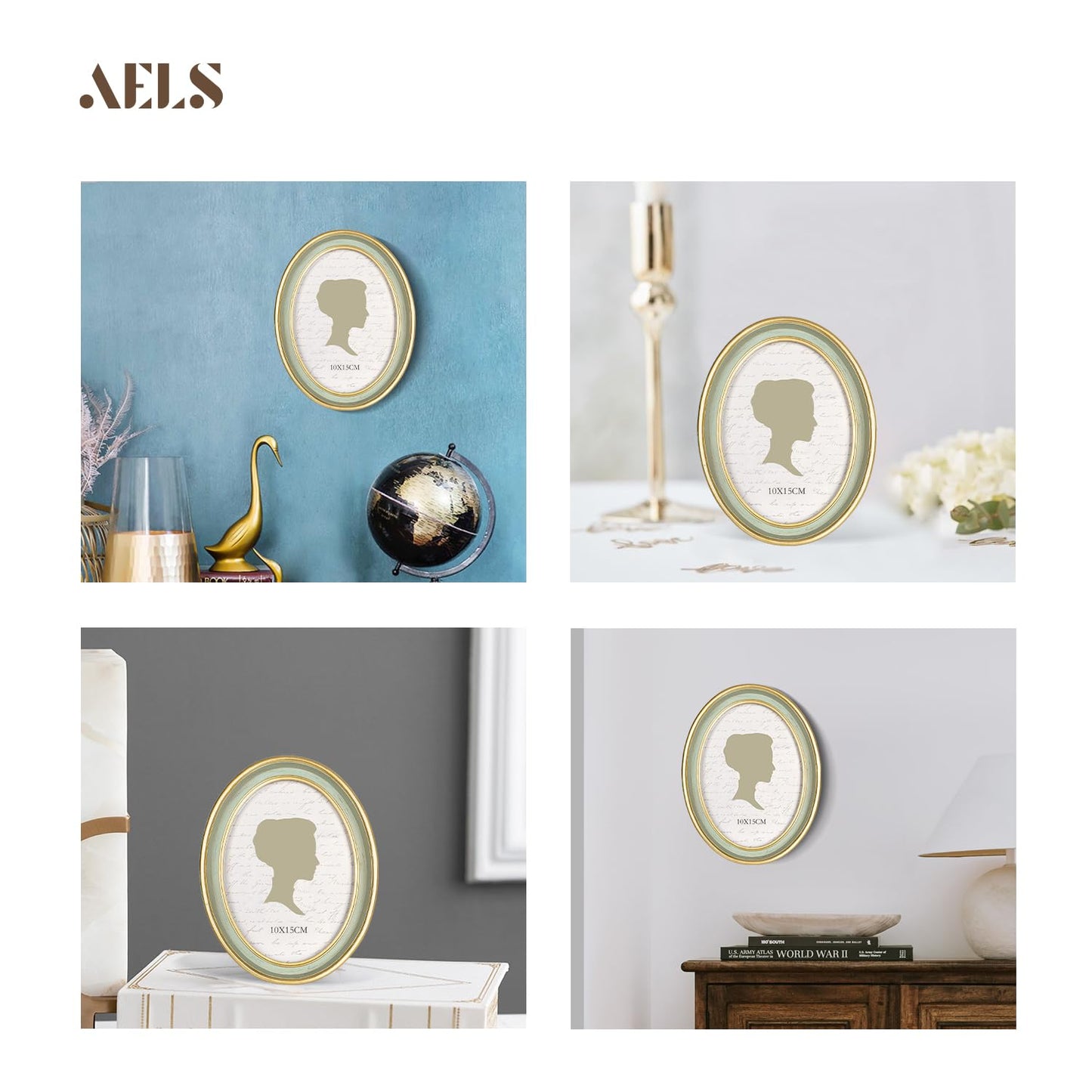 AELS 4x4 Inch Vintage Picture Frame, Elegant Antique Photo Frames with Glass Front, Photo Display, Tabletop Wall Hanging, Gift Ideas, Off-white Oval with Gold Trim