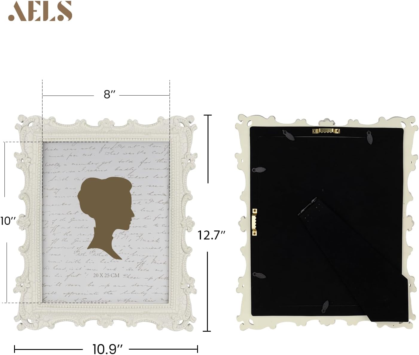 AELS 8x10 Inch Vintage Picture Frame, Elegant Antique Photo Frames with Glass Front, Photo Display, Tabletop Wall Hanging, Gift Ideas, White Waves