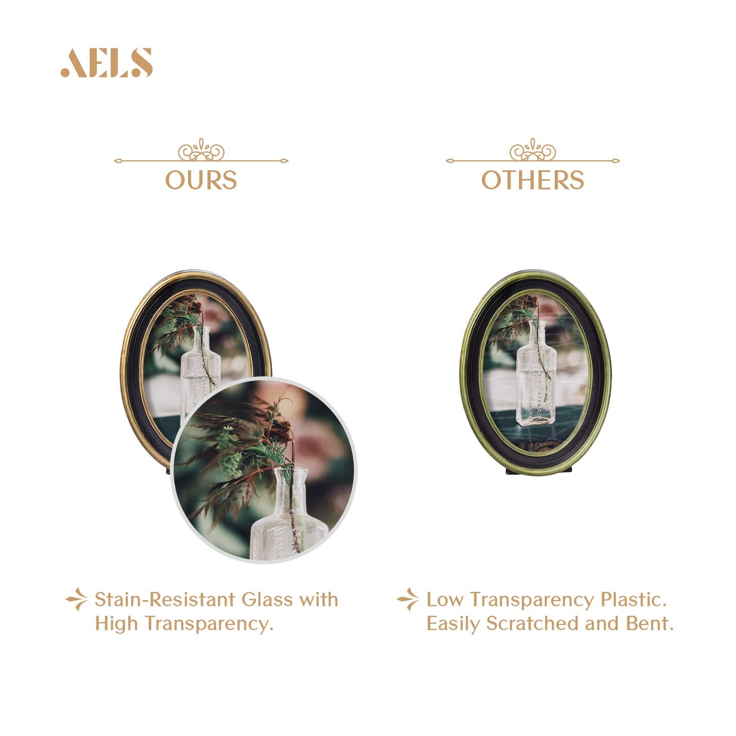AELS 4x4 Inch Vintage Picture Frame, Elegant Antique Photo Frames with Glass Front, Photo Display, Tabletop Wall Hanging, Gift Ideas, Off-white Oval with Gold Trim