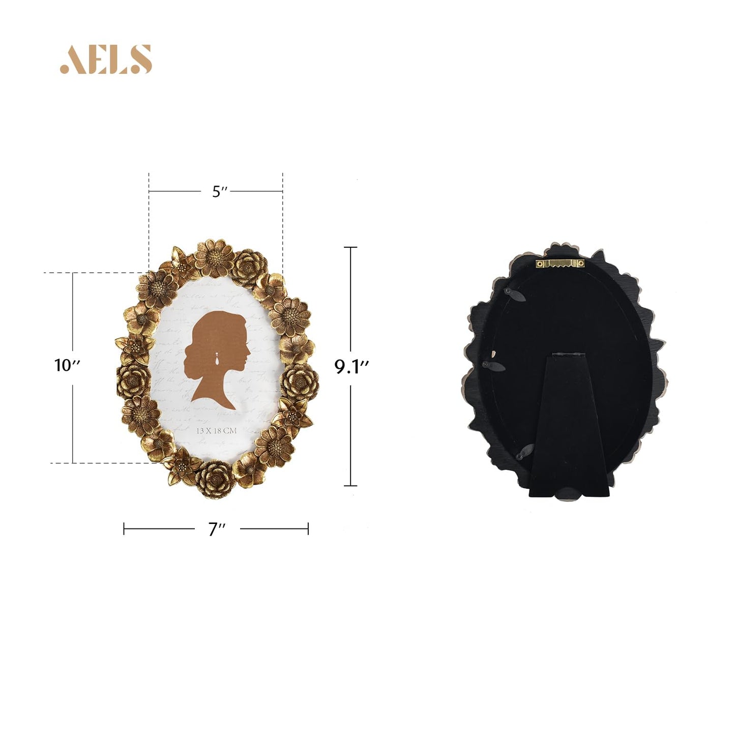 AELS 4x4 Inch Vintage Picture Frame, Elegant Antique Oval Photo Frames with Glass Front, Photo Display, Tabletop Wall Hanging, Gift Ideas, Gold Flower