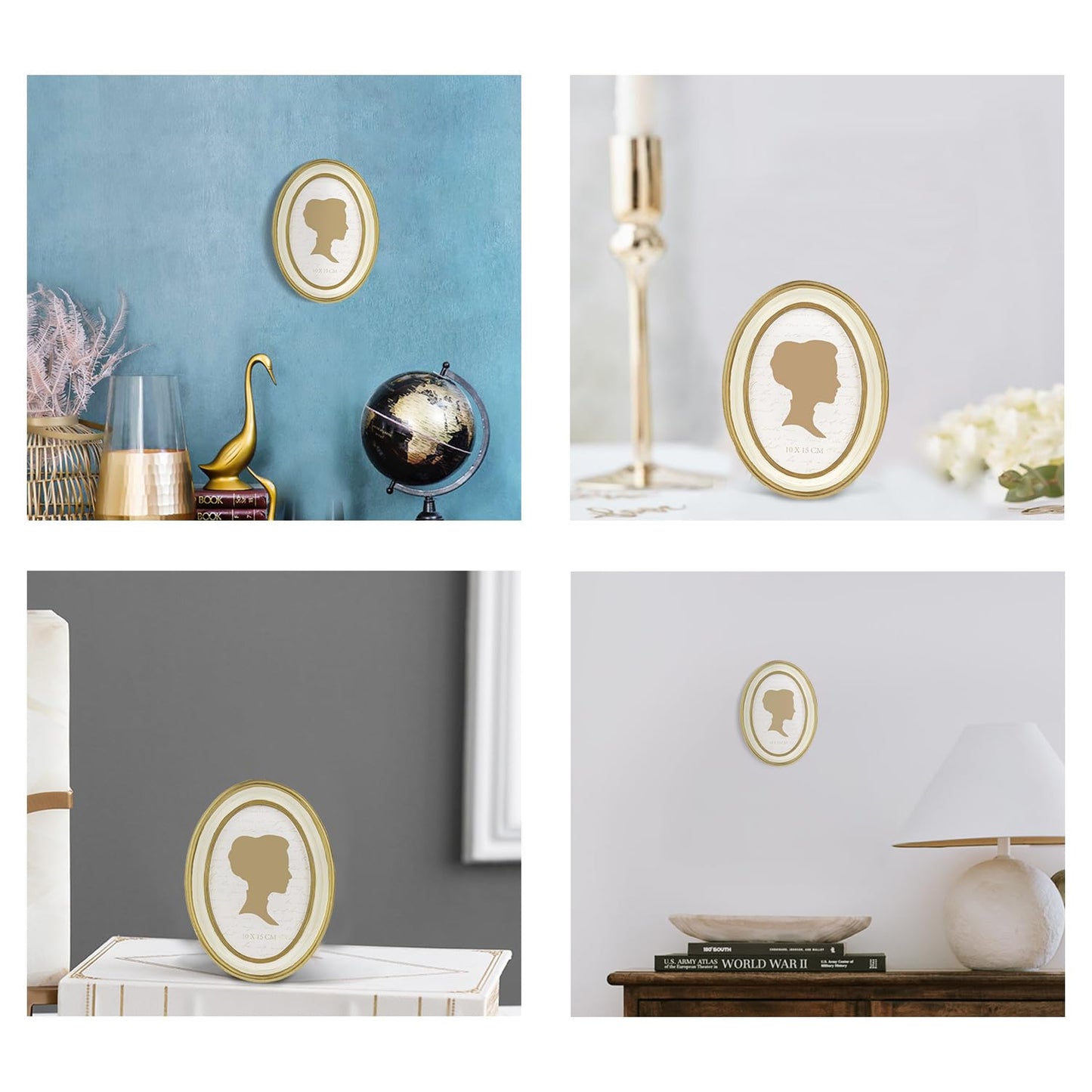 AELS 4x4 Inch Vintage Picture Frame, Elegant Antique Photo Frames with Glass Front, Photo Display, Tabletop Wall Hanging, Gift Ideas, Off-white Oval with Gold Trim