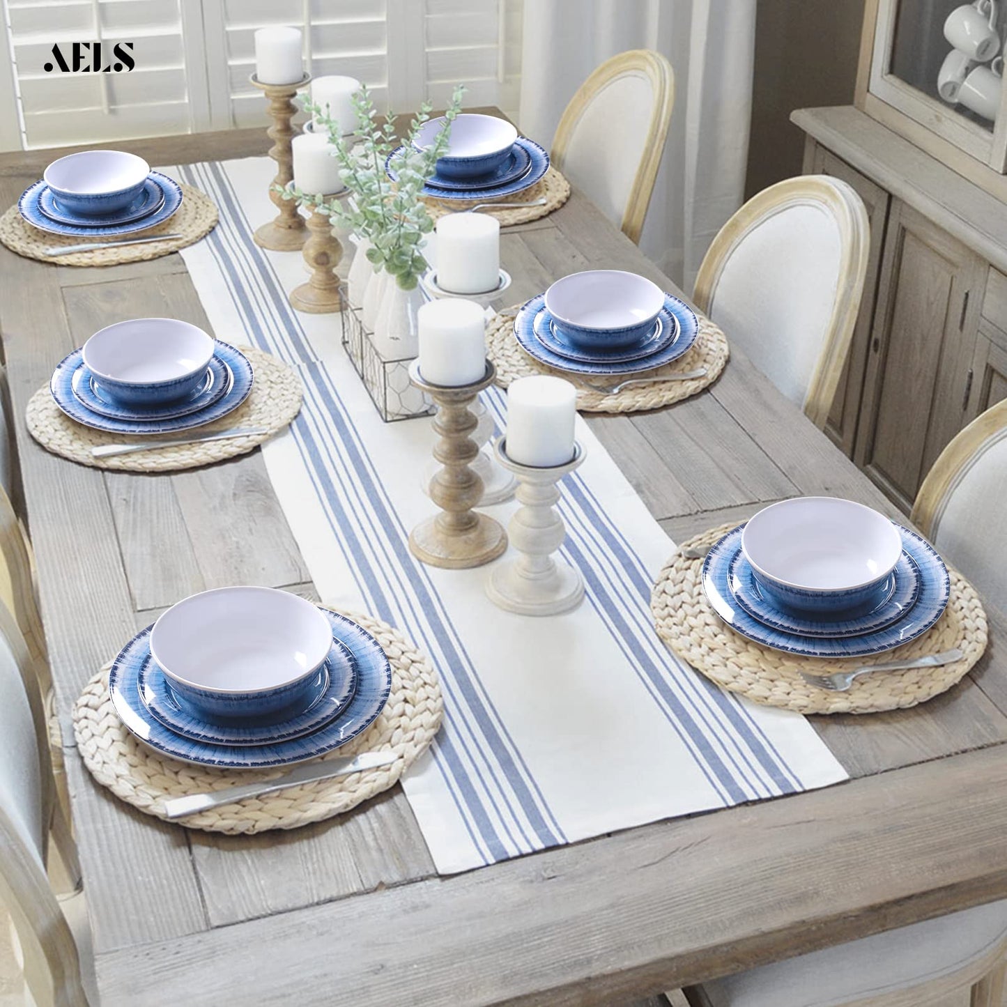 AELS Melamine Dinnerware Set of 12 Pcs Dinner Dishes Set for Indoor and Outdoor Use, Dishwasher Safe, Lightweight Unbreakable, BPA Free, Sage Green