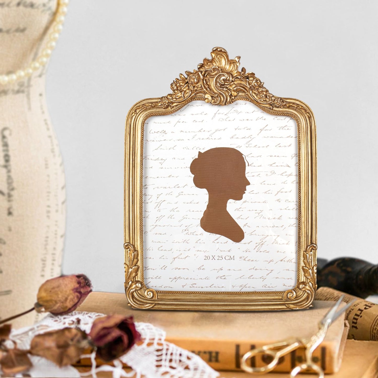 AELS 8x10 Inch Vintage Picture Frame, Elegant Antique Photo Frames with Glass Front, Photo Display, Tabletop Wall Hanging, Gift Ideas, Gold and Sage Green