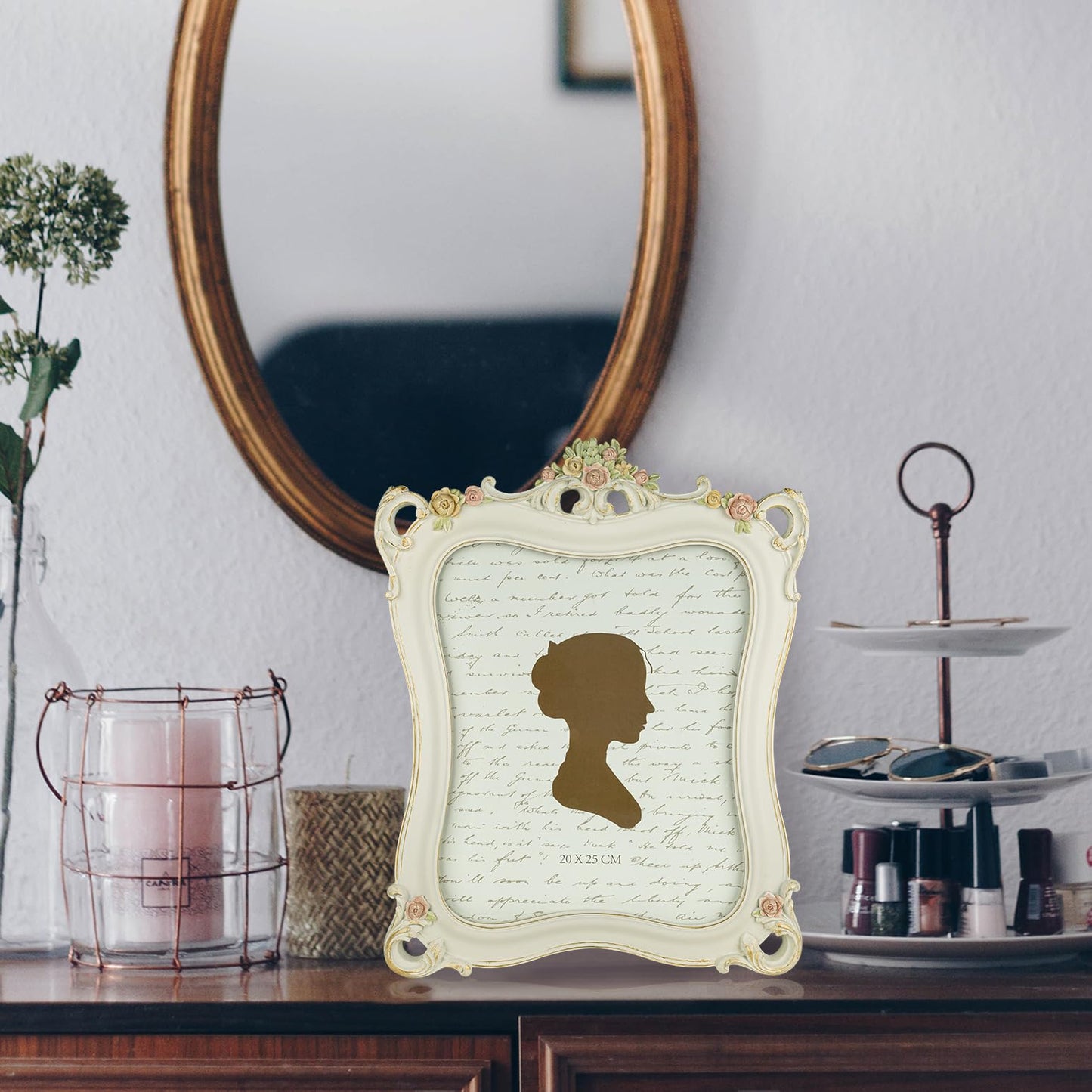 AELS 8x10 Inch Vintage Picture Frame, Elegant Antique Photo Frames with Glass Front, Photo Display, Tabletop Wall Hanging, Gift Ideas, White Rose with Vines