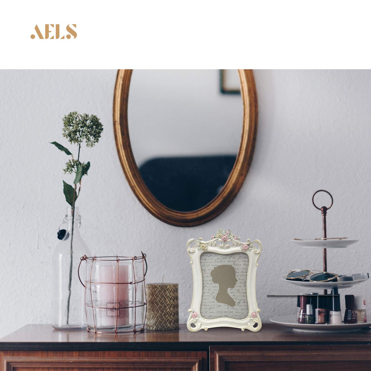 AELS 8x10 Inch Vintage Picture Frame, Elegant Antique Photo Frames with Glass Front, Photo Display, Tabletop Wall Hanging, Gift Ideas, White Rose with Vines