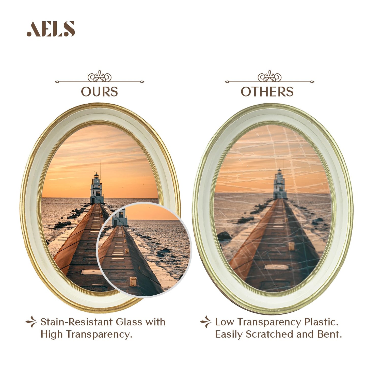 AELS 4x4 Inch Vintage Picture Frame, Elegant Antique Photo Frames with Glass Front, Photo Display, Tabletop Wall Hanging, Gift Ideas, Off-white Oval with Gold Trim