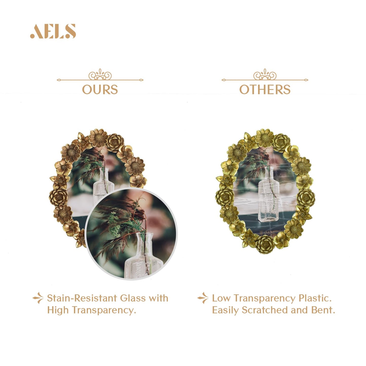 AELS 4x4 Inch Vintage Picture Frame, Elegant Antique Oval Photo Frames with Glass Front, Photo Display, Tabletop Wall Hanging, Gift Ideas, Gold Flower