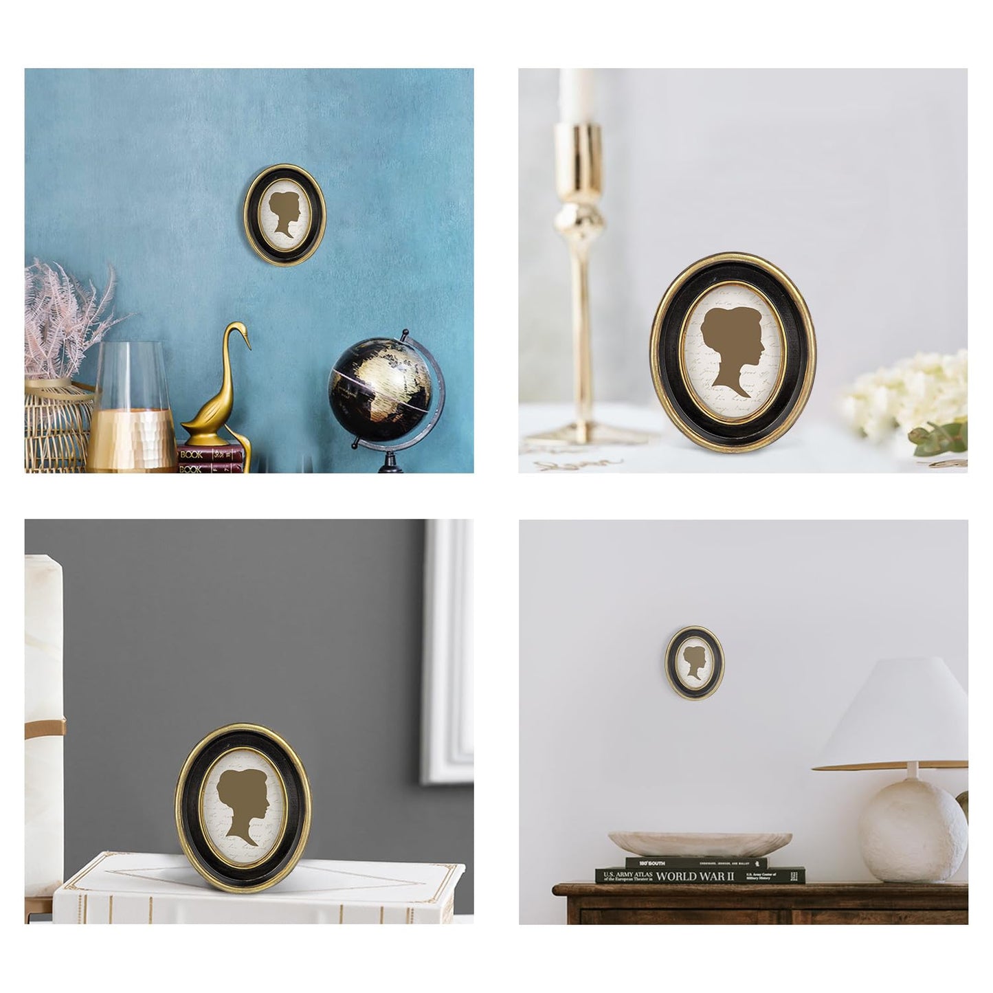 AELS 4x4 Inch Vintage Picture Frame, Elegant Antique Photo Frames with Glass Front, Photo Display, Tabletop Wall Hanging, Gift Ideas, Off-white Oval with Gold Trim