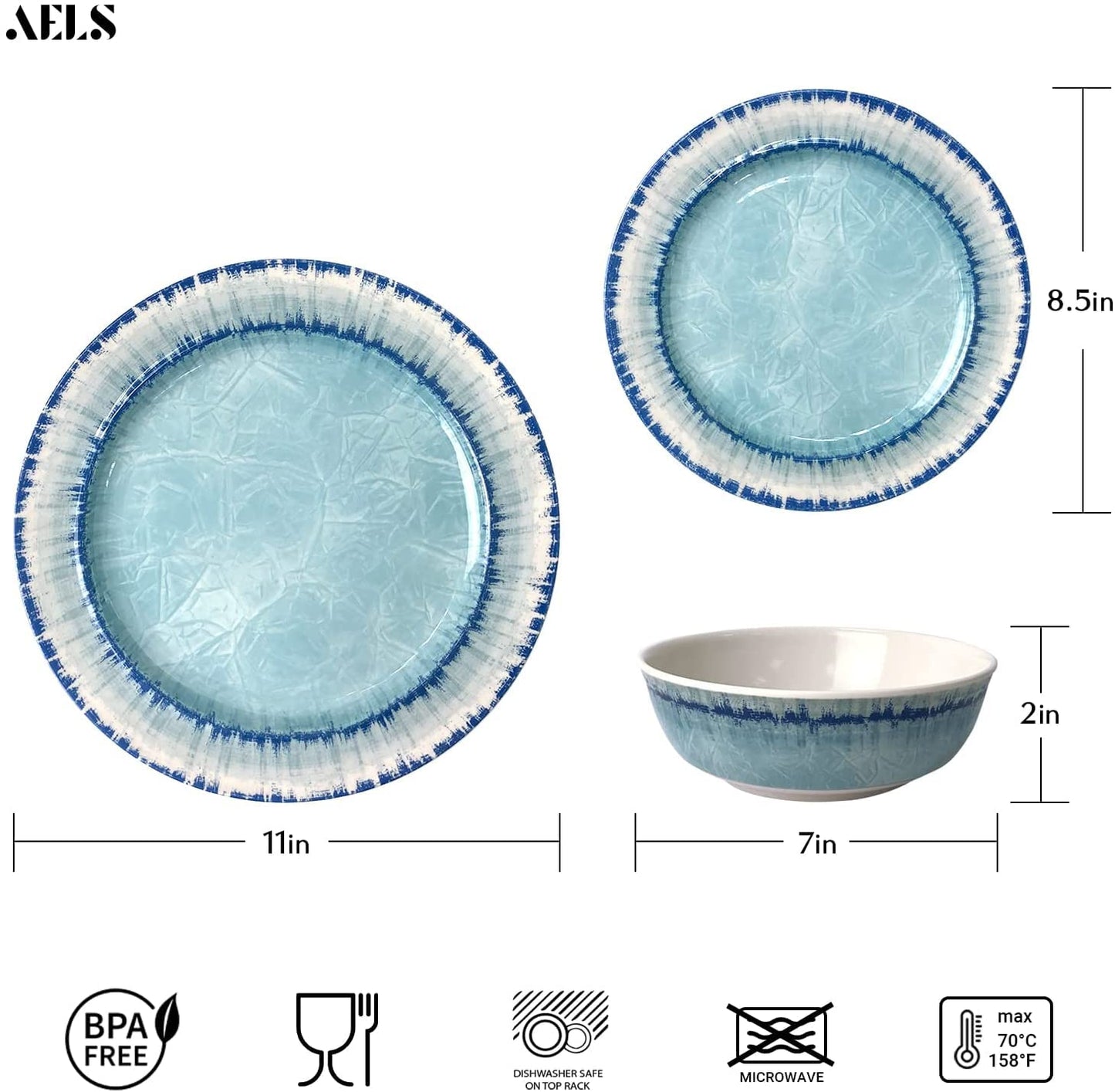 AELS Melamine Dinnerware Set of 12 Pcs Dinner Dishes Set for Indoor and Outdoor Use, Dishwasher Safe, Lightweight Unbreakable, BPA Free, Sage Green