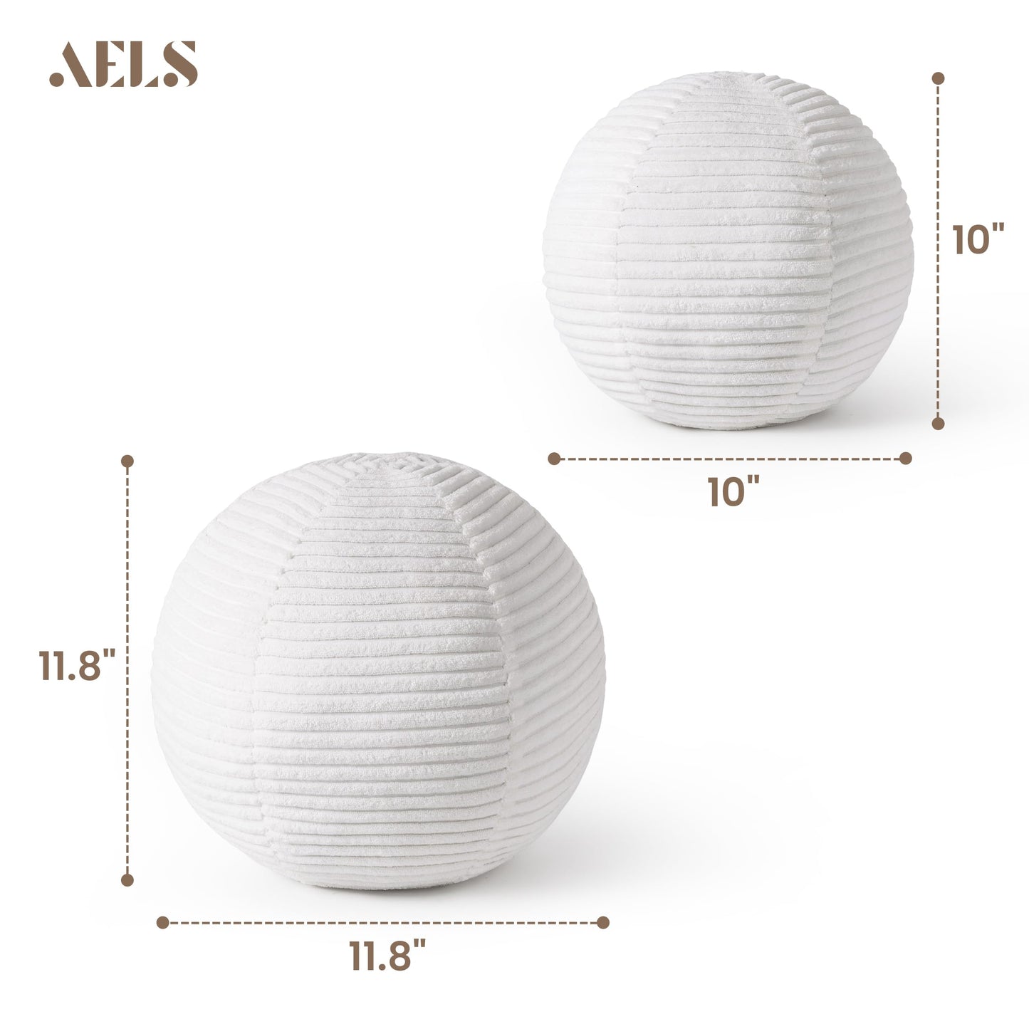 AELS Round Decorative Throw Pillows, Set of 2, 11.8"& 10" Corduroy Striped Ball Pillow Set for Couch Sofa Living Room Bedroom Nursery Decor, Mid Century Modern Home Decor, Sage Green