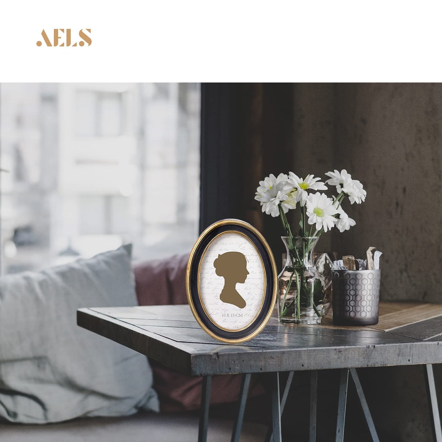 AELS 4x4 Inch Vintage Picture Frame, Elegant Antique Photo Frames with Glass Front, Photo Display, Tabletop Wall Hanging, Gift Ideas, Off-white Oval with Gold Trim
