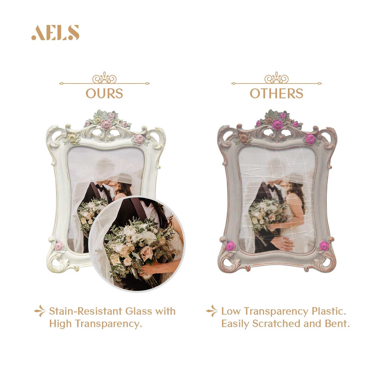 AELS 8x10 Inch Vintage Picture Frame, Elegant Antique Photo Frames with Glass Front, Photo Display, Tabletop Wall Hanging, Gift Ideas, White Rose with Vines