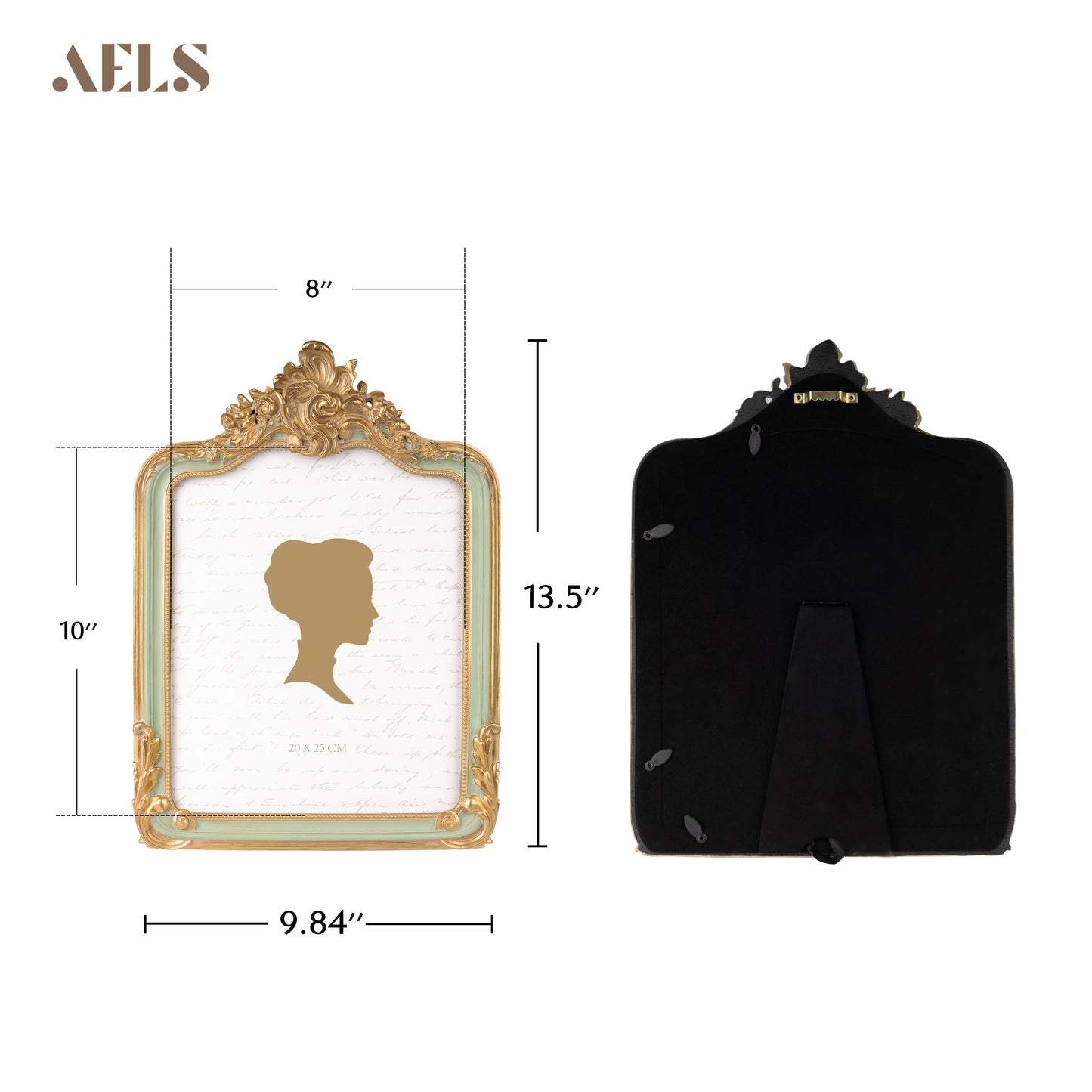 AELS 8x10 Inch Vintage Picture Frame, Elegant Antique Photo Frames with Glass Front, Photo Display, Tabletop Wall Hanging, Gift Ideas, Gold and Sage Green