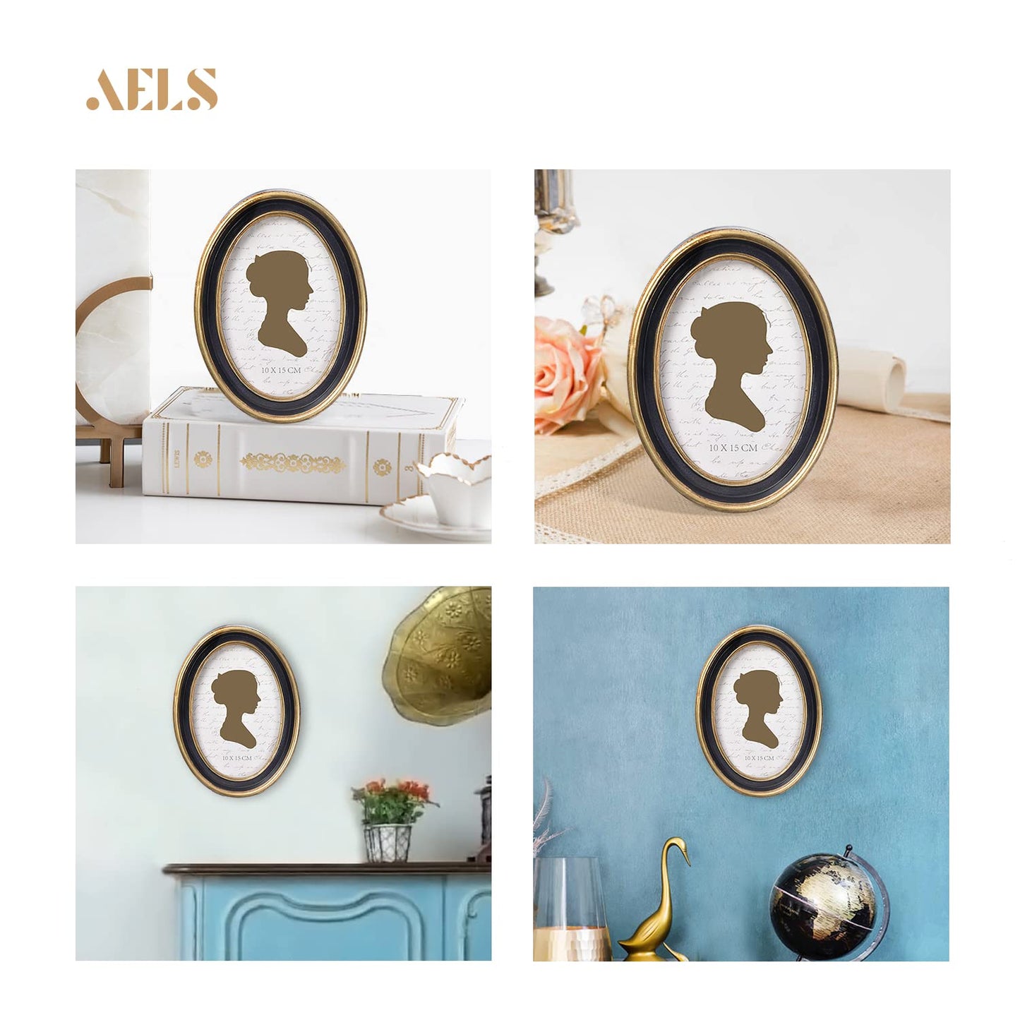 AELS 4x4 Inch Vintage Picture Frame, Elegant Antique Photo Frames with Glass Front, Photo Display, Tabletop Wall Hanging, Gift Ideas, Off-white Oval with Gold Trim