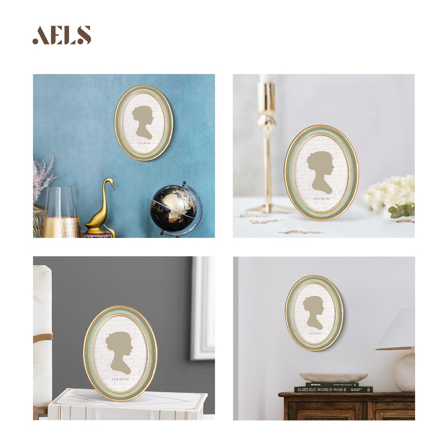 AELS 4x4 Inch Vintage Picture Frame, Elegant Antique Photo Frames with Glass Front, Photo Display, Tabletop Wall Hanging, Gift Ideas, Off-white Oval with Gold Trim