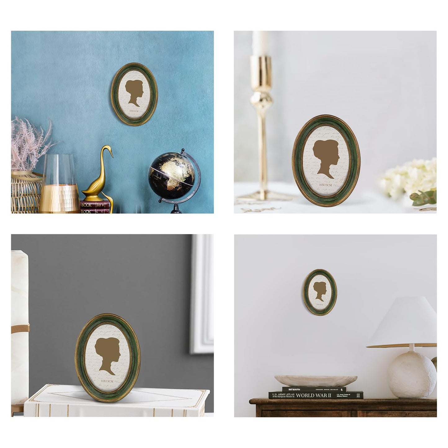 AELS 4x4 Inch Vintage Picture Frame, Elegant Antique Photo Frames with Glass Front, Photo Display, Tabletop Wall Hanging, Gift Ideas, Off-white Oval with Gold Trim