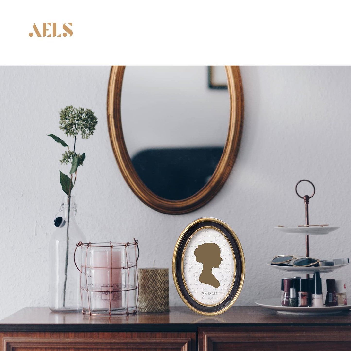 AELS 4x4 Inch Vintage Picture Frame, Elegant Antique Photo Frames with Glass Front, Photo Display, Tabletop Wall Hanging, Gift Ideas, Off-white Oval with Gold Trim