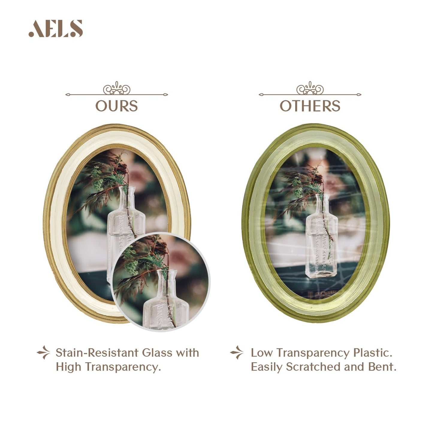 AELS 4x4 Inch Vintage Picture Frame, Elegant Antique Photo Frames with Glass Front, Photo Display, Tabletop Wall Hanging, Gift Ideas, Off-white Oval with Gold Trim