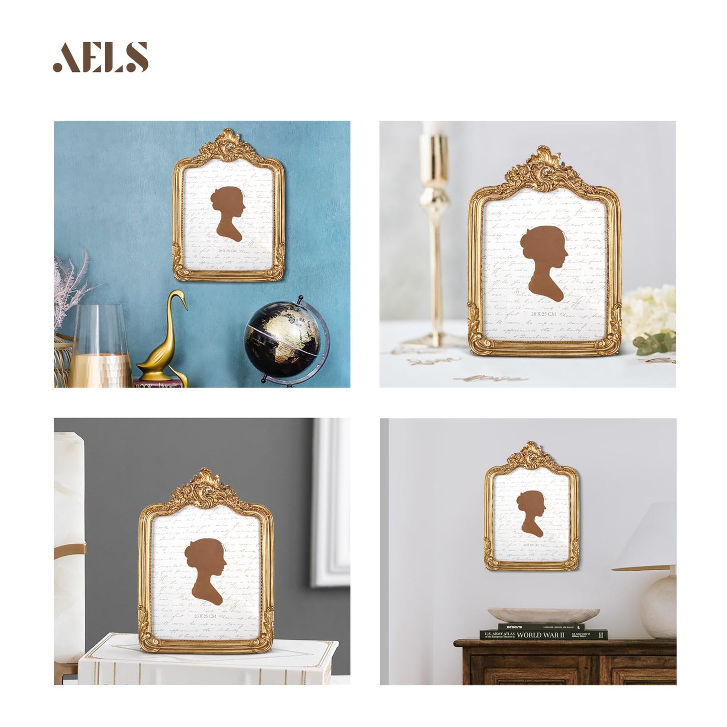 AELS 8x10 Inch Vintage Picture Frame, Elegant Antique Photo Frames with Glass Front, Photo Display, Tabletop Wall Hanging, Gift Ideas, Gold and Sage Green