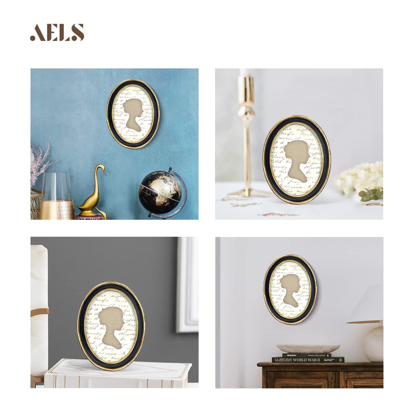 AELS 4x4 Inch Vintage Picture Frame, Elegant Antique Photo Frames with Glass Front, Photo Display, Tabletop Wall Hanging, Gift Ideas, Off-white Oval with Gold Trim