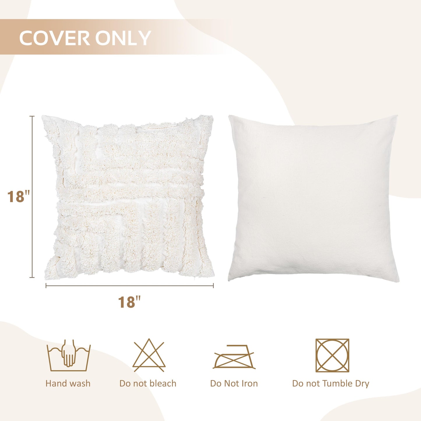 AELS Boho Decorative Textured Throw Pillow Covers with Tassels 18x18, Modern Abstract Mid Century Rainbow Tufted Pillow Case, Farmhouse Rustic Neutral Woven Cushion Case for Bed Couch Sofa, White