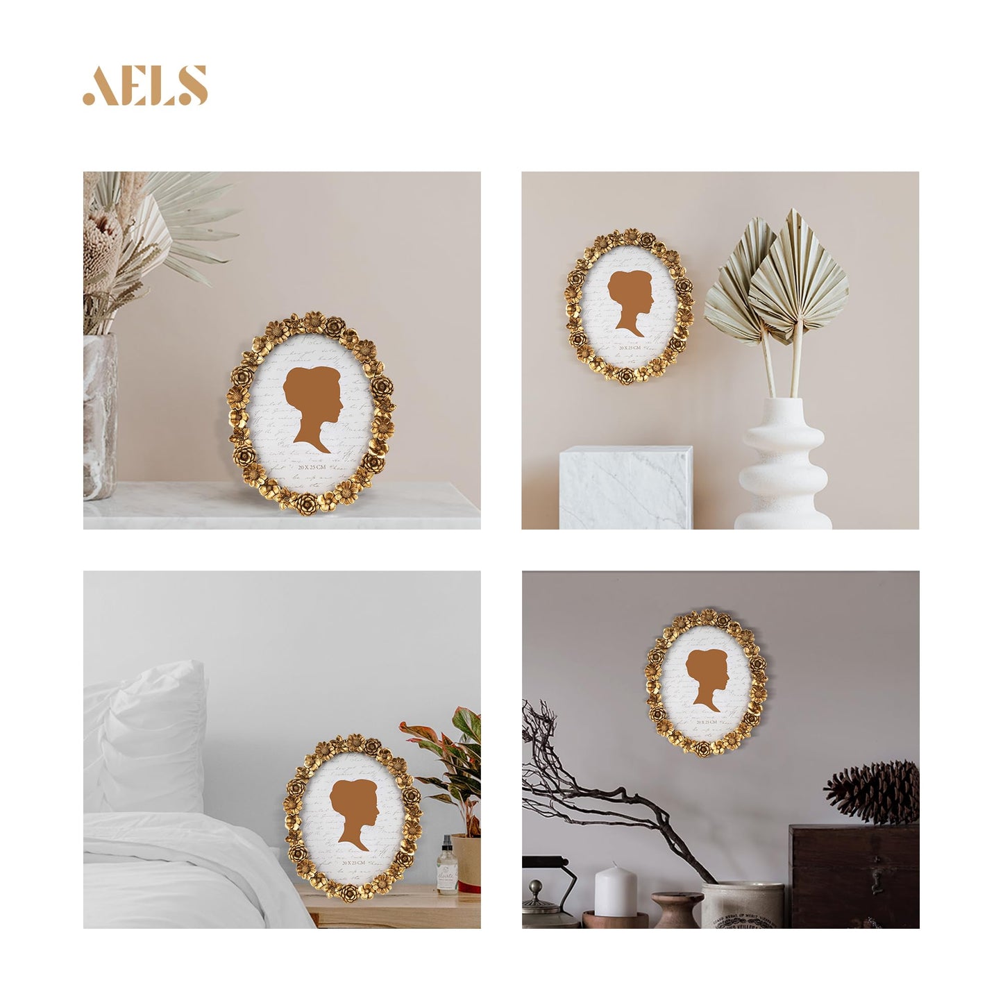AELS 4x4 Inch Vintage Picture Frame, Elegant Antique Oval Photo Frames with Glass Front, Photo Display, Tabletop Wall Hanging, Gift Ideas, Gold Flower