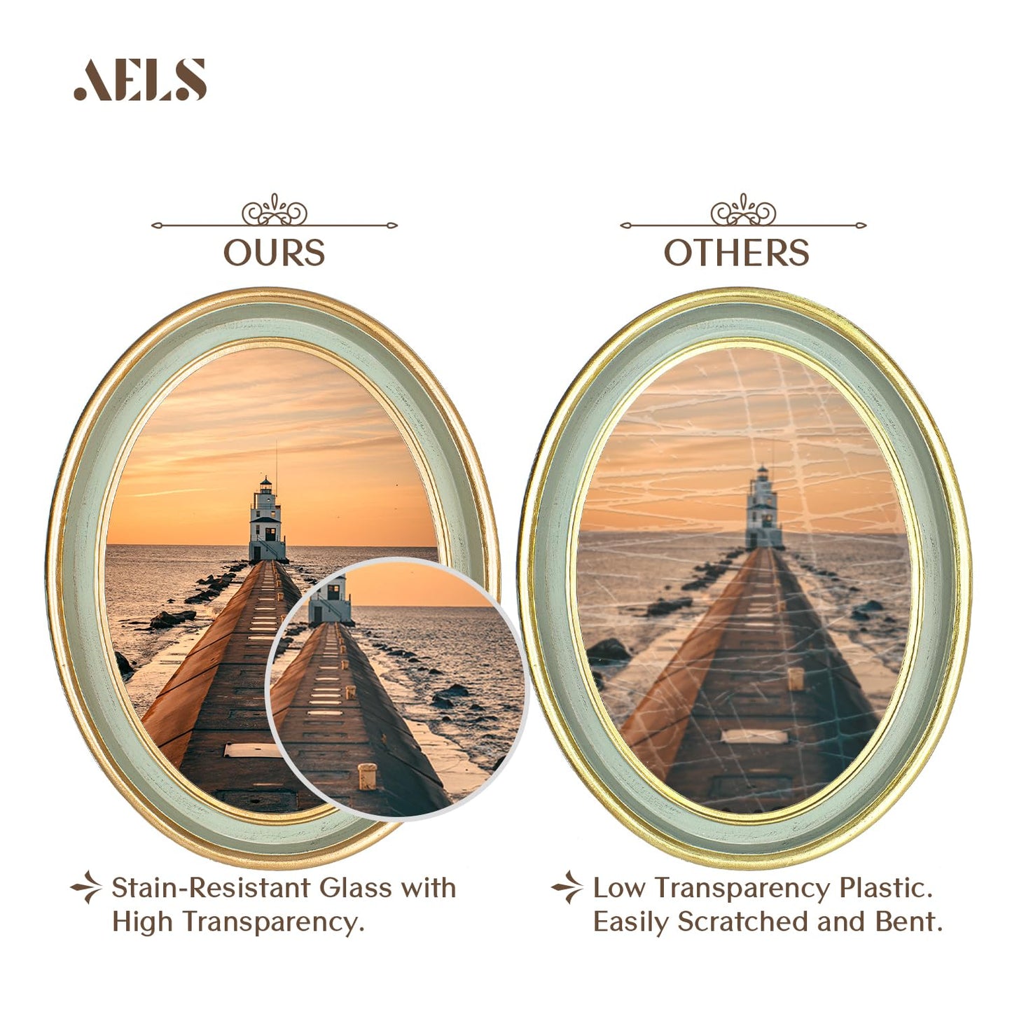 AELS 4x4 Inch Vintage Picture Frame, Elegant Antique Photo Frames with Glass Front, Photo Display, Tabletop Wall Hanging, Gift Ideas, Off-white Oval with Gold Trim