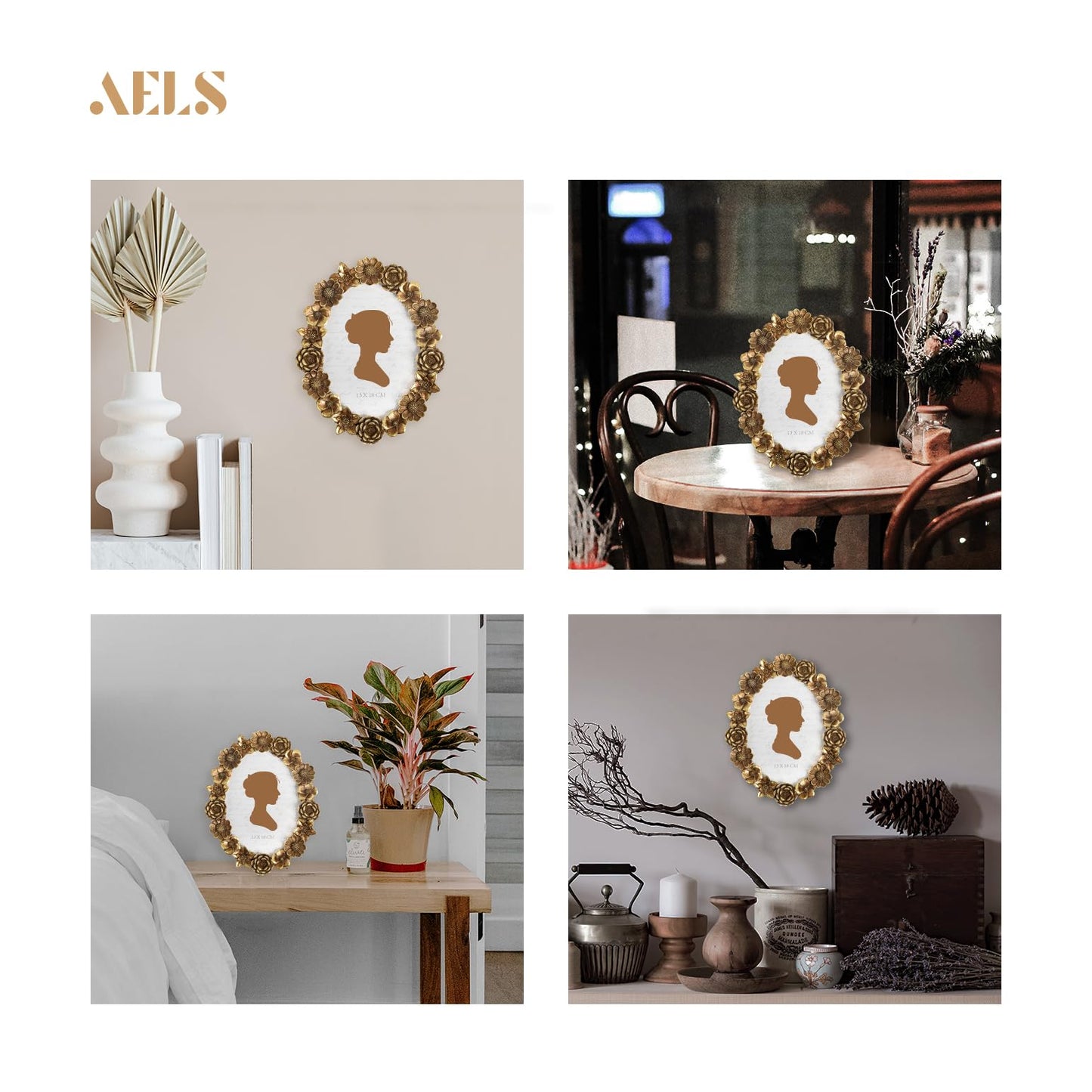 AELS 4x4 Inch Vintage Picture Frame, Elegant Antique Oval Photo Frames with Glass Front, Photo Display, Tabletop Wall Hanging, Gift Ideas, Gold Flower