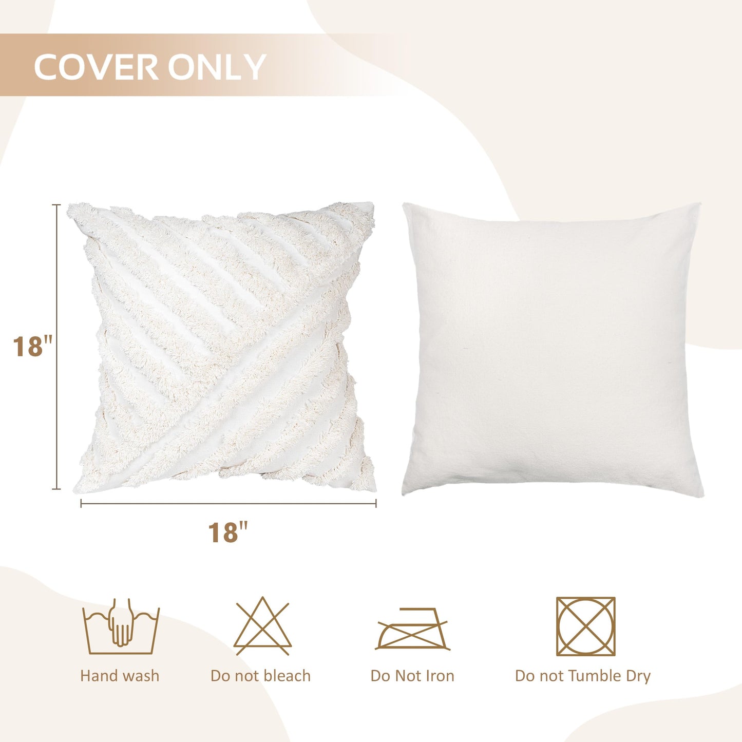 AELS Boho Decorative Textured Throw Pillow Covers with Tassels 18x18, Modern Abstract Mid Century Rainbow Tufted Pillow Case, Farmhouse Rustic Neutral Woven Cushion Case for Bed Couch Sofa, White
