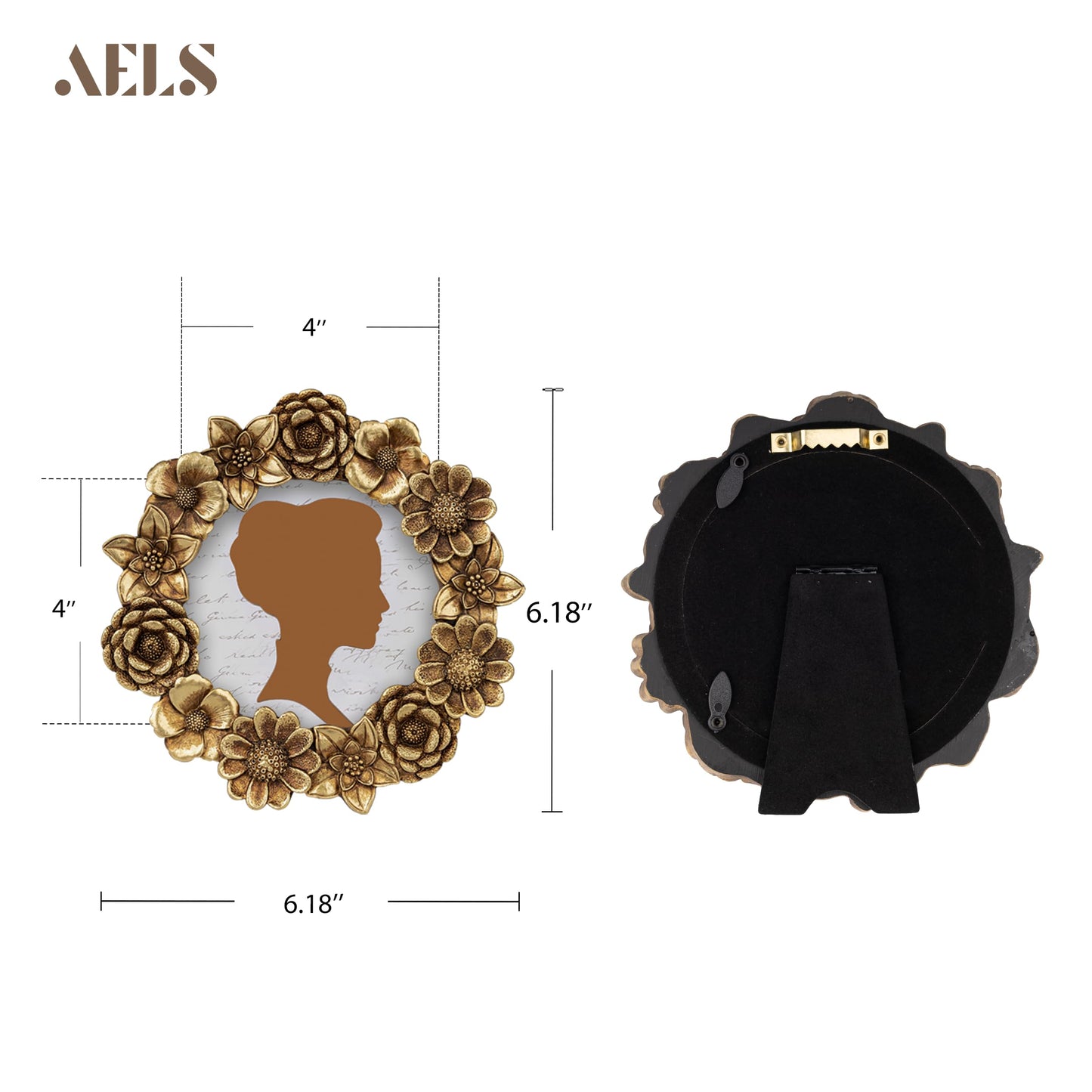 AELS 4x4 Inch Vintage Picture Frame, Elegant Antique Oval Photo Frames with Glass Front, Photo Display, Tabletop Wall Hanging, Gift Ideas, Gold Flower
