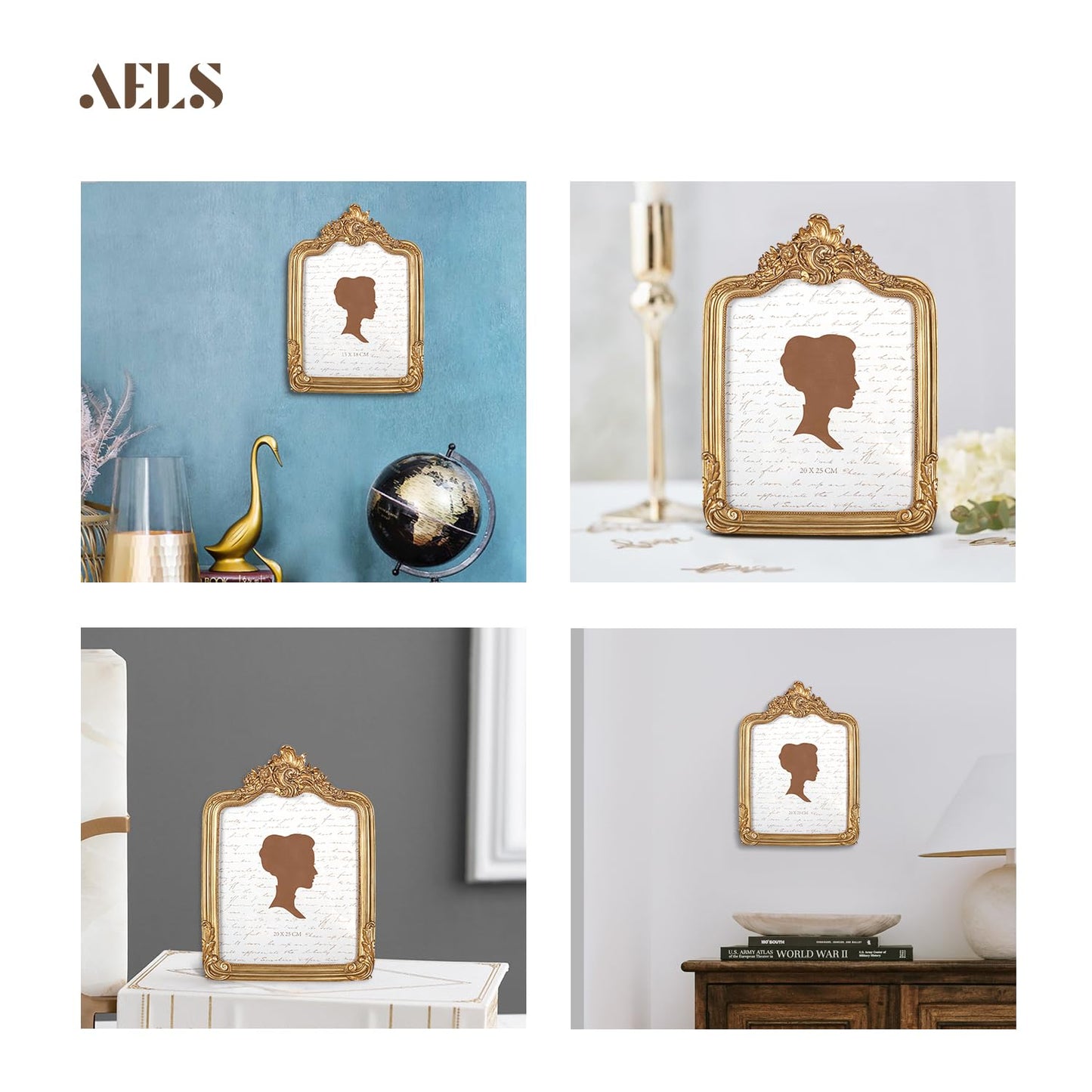 AELS 8x10 Inch Vintage Picture Frame, Elegant Antique Photo Frames with Glass Front, Photo Display, Tabletop Wall Hanging, Gift Ideas, Gold and Sage Green
