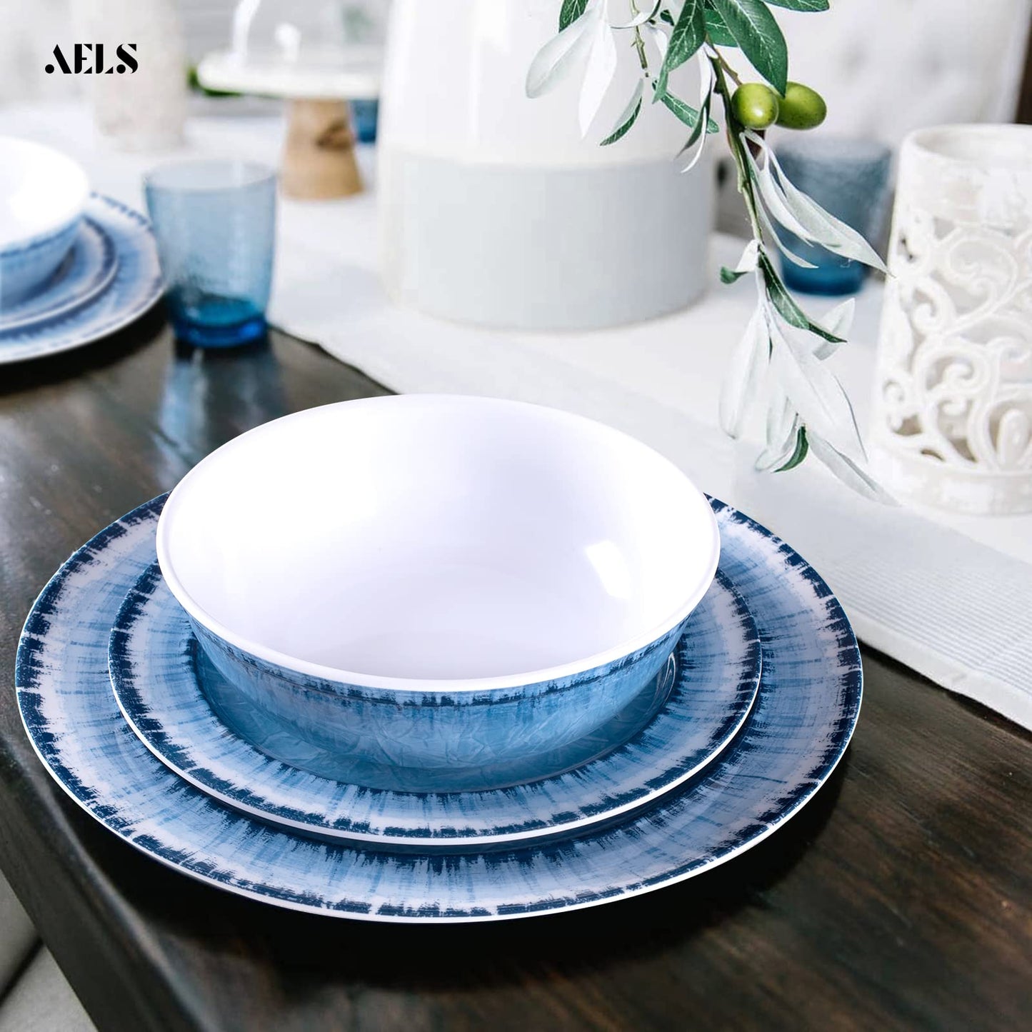 AELS Melamine Dinnerware Set of 12 Pcs Dinner Dishes Set for Indoor and Outdoor Use, Dishwasher Safe, Lightweight Unbreakable, BPA Free, Sage Green
