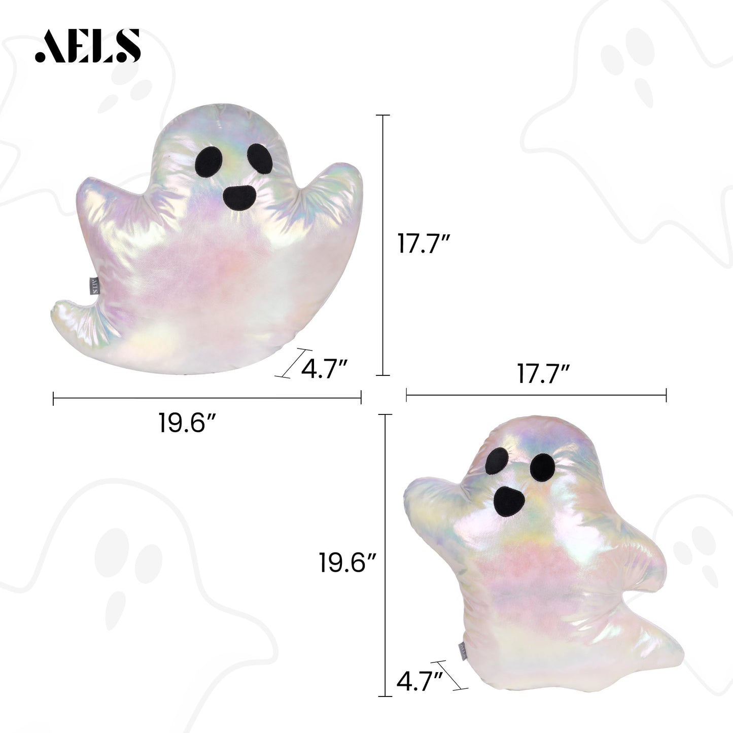 AELS 19.6" Ghost Decorative Throw Pillow Set of 2, Ghost Shaped Spooky Plush Pillows, Halloween Decorations, Halloween Pillows for Holiday Party Home, Decor for Living Room Bedroom, White