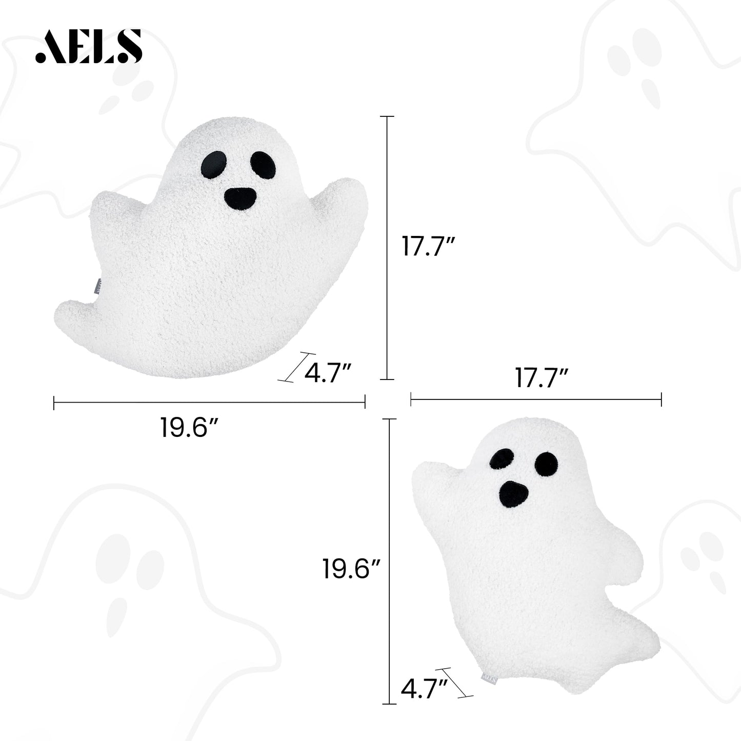 AELS 19.6" Ghost Decorative Throw Pillow Set of 2, Ghost Shaped Spooky Plush Pillows, Halloween Decorations, Halloween Pillows for Holiday Party Home, Decor for Living Room Bedroom, White