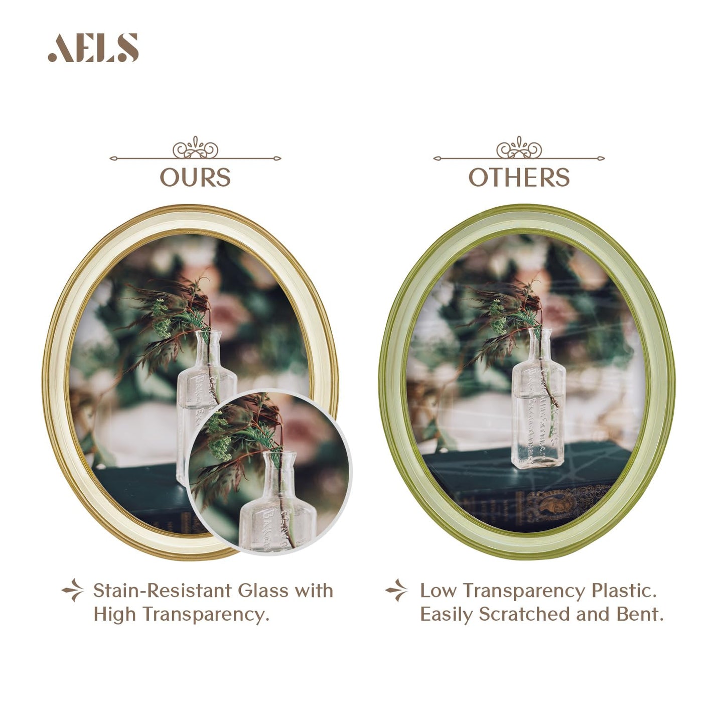 AELS 4x4 Inch Vintage Picture Frame, Elegant Antique Photo Frames with Glass Front, Photo Display, Tabletop Wall Hanging, Gift Ideas, Off-white Oval with Gold Trim