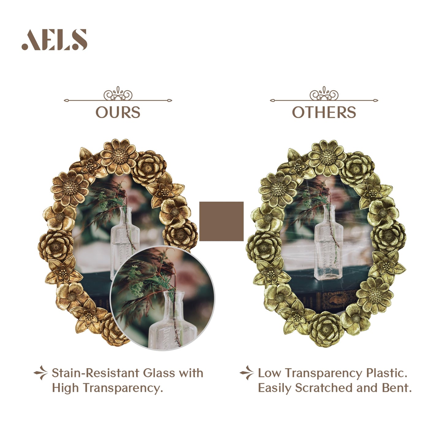 AELS 4x4 Inch Vintage Picture Frame, Elegant Antique Oval Photo Frames with Glass Front, Photo Display, Tabletop Wall Hanging, Gift Ideas, Gold Flower