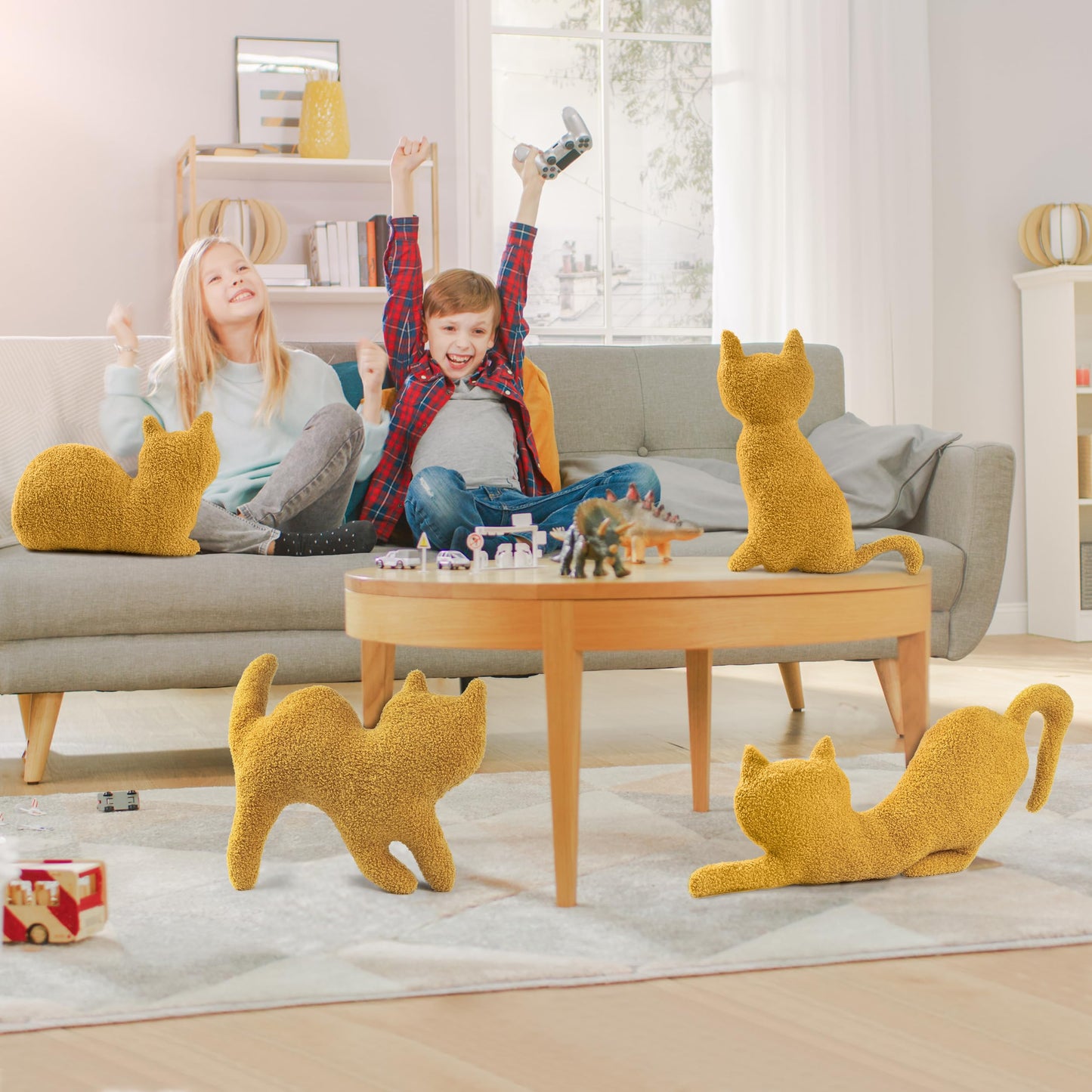 AELS Cat Shaped Chicken Nugget Pillow, 17.3" & 23.2" Set of 2, Cat Plush Pillow, Cute Kitten Throw Pillows for Sofa Couch Living Room Bedroom Nursery Party Decoration, Gift for Cat Lovers