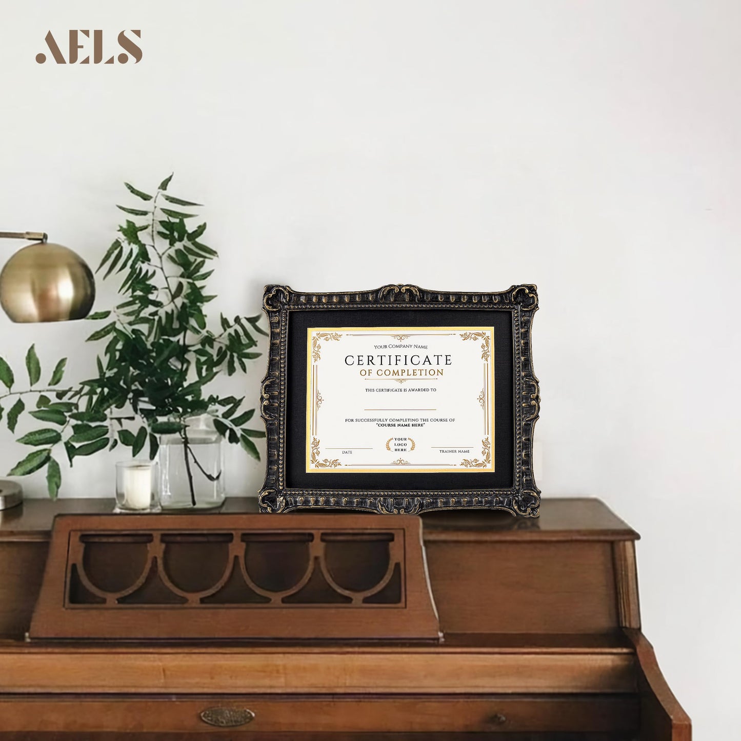 AELS 11" x 14" Diploma Frame for Wall and Tabletop Display, Vintage College Degree Document Certificate Frame with HD Glass, Fits 8.5" x 11" Certificates with Mat or 11" x 14" without Mat, Black with Gold Trim