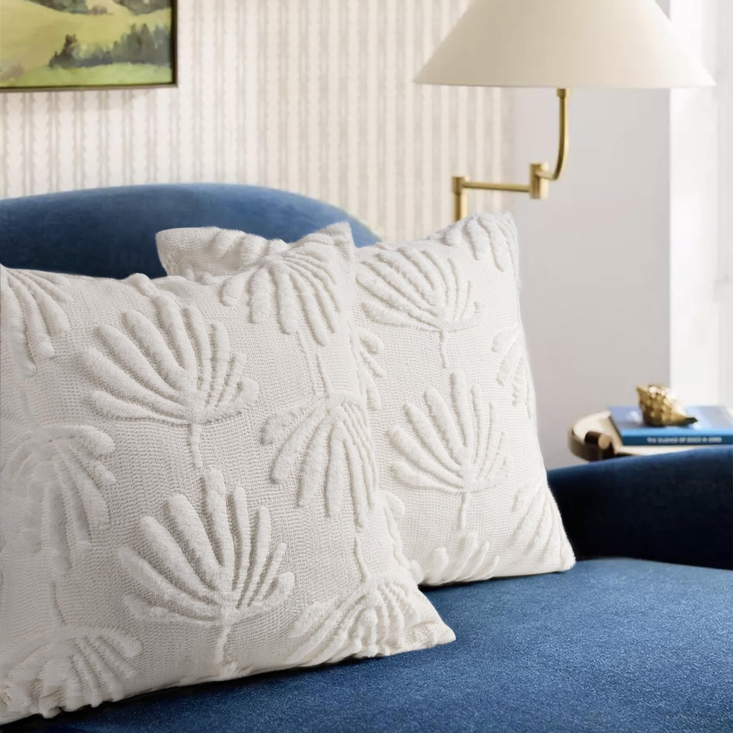 AELS Decorative Throw Pillow Covers 18x18, Set of 2, Modern Farmhouse Fan Palm Leaves Soft Plush Couch Pillow Case for Bed Couch Sofa, Green (Covers Only)