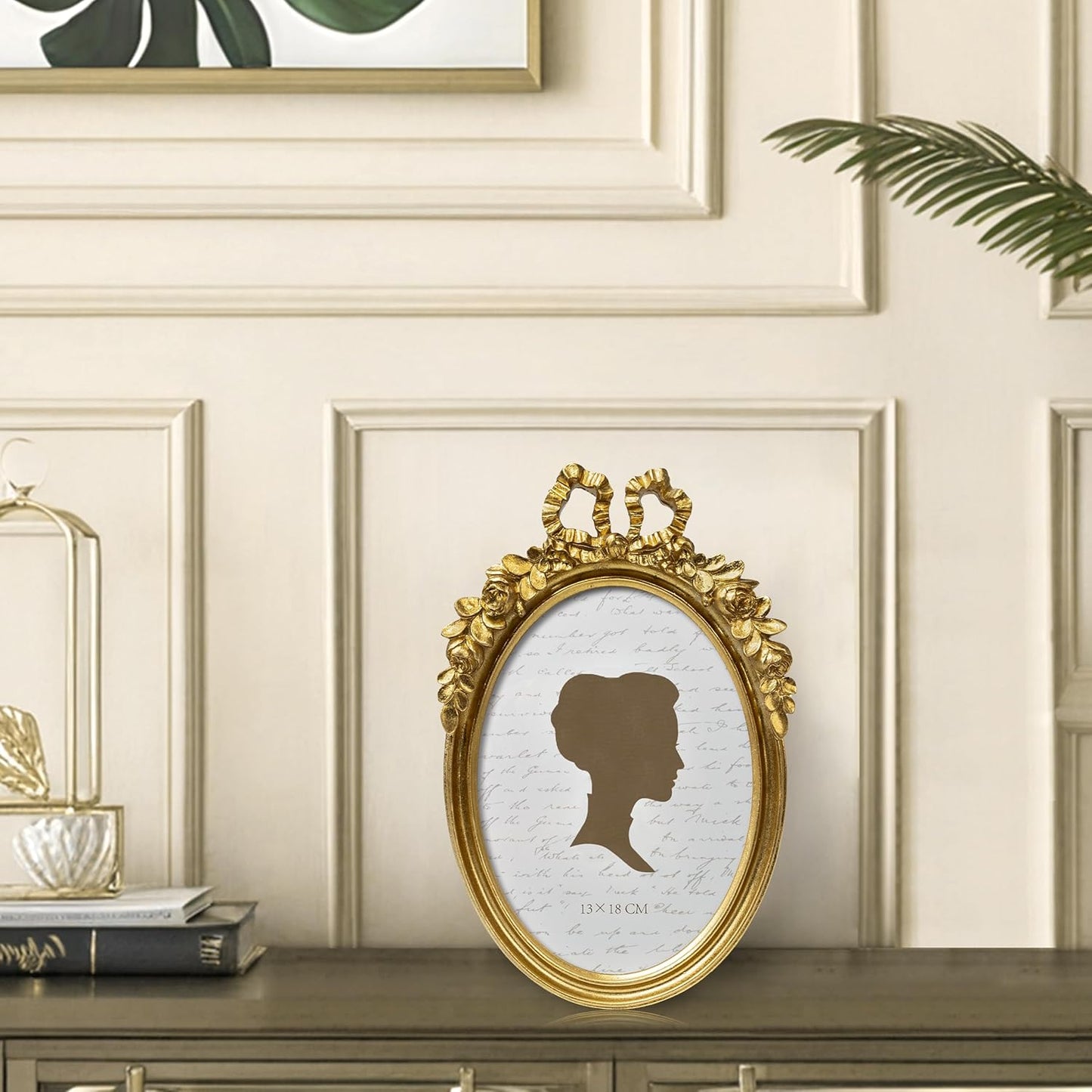 AELS 5x7 Inch Bow Vintage Picture Frame, Floral Rose Antique Oval Gold Photo Frames with Glass Front, Elegant Photo Display, Tabletop Wall Hanging, Gift Ideas