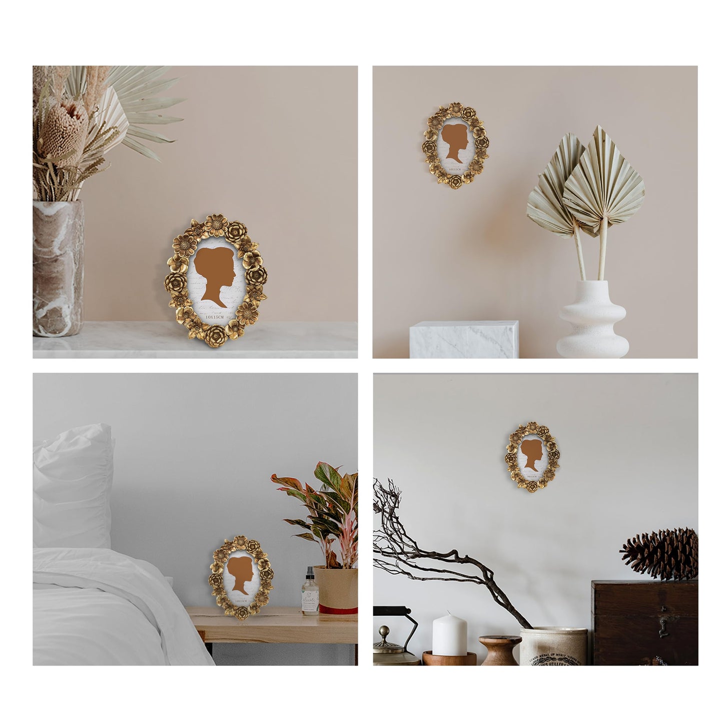 AELS 4x4 Inch Vintage Picture Frame, Elegant Antique Oval Photo Frames with Glass Front, Photo Display, Tabletop Wall Hanging, Gift Ideas, Gold Flower
