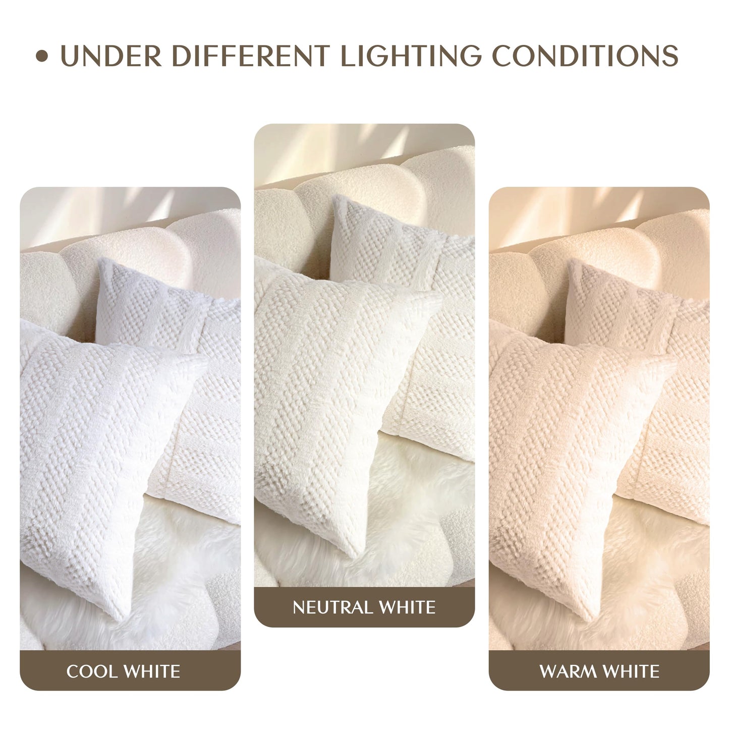 AELS 20x20 Decorative Boho Farmhouse Striped Throw Pillow Covers, Soft Faux Fur Pillow Case, Set of 2, Textured Patchwork Cushion Cover for Sofa Couch Living Room, Apricot & Brown (Cover ONLY)