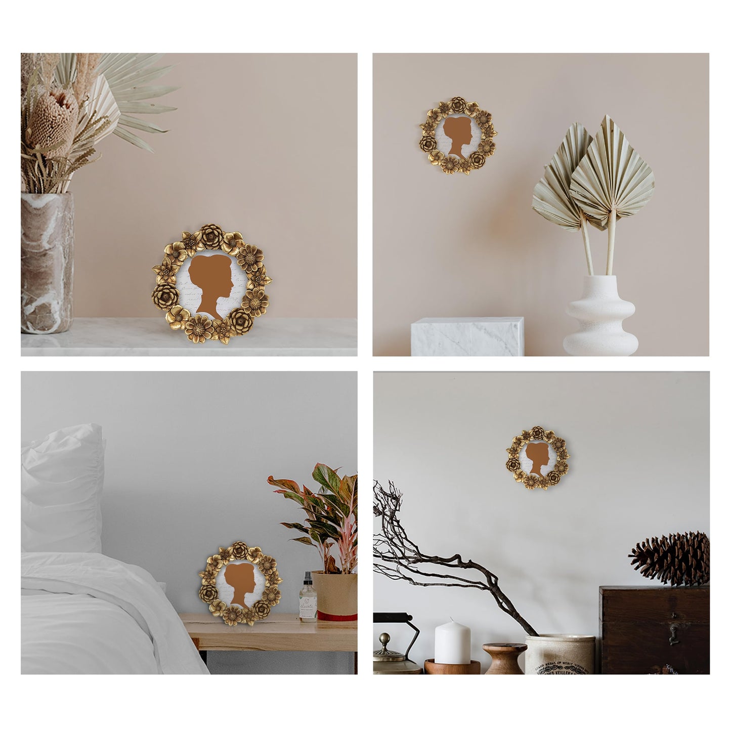 AELS 4x4 Inch Vintage Picture Frame, Elegant Antique Oval Photo Frames with Glass Front, Photo Display, Tabletop Wall Hanging, Gift Ideas, Gold Flower