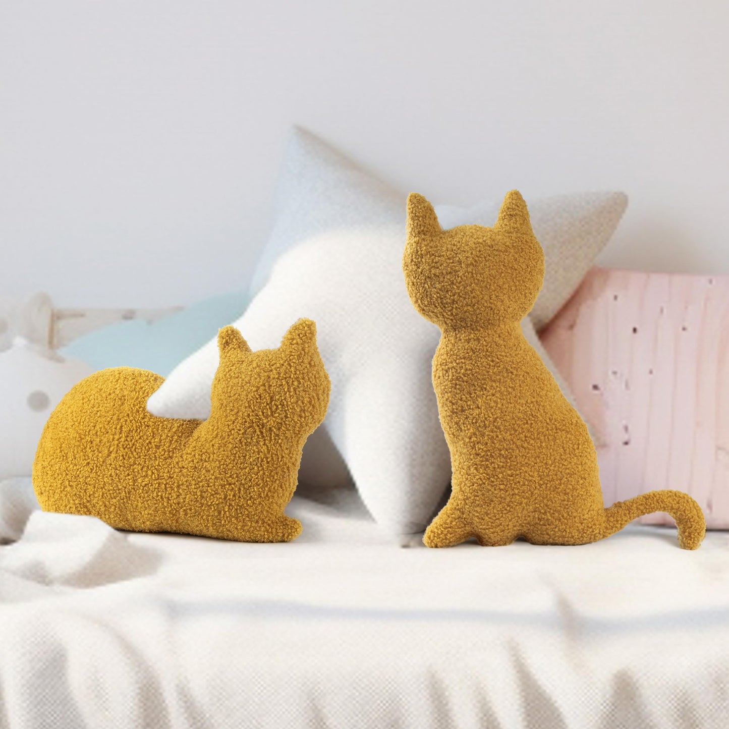 AELS Cat Shaped Chicken Nugget Pillow, 17.3" & 23.2" Set of 2, Cat Plush Pillow, Cute Kitten Throw Pillows for Sofa Couch Living Room Bedroom Nursery Party Decoration, Gift for Cat Lovers