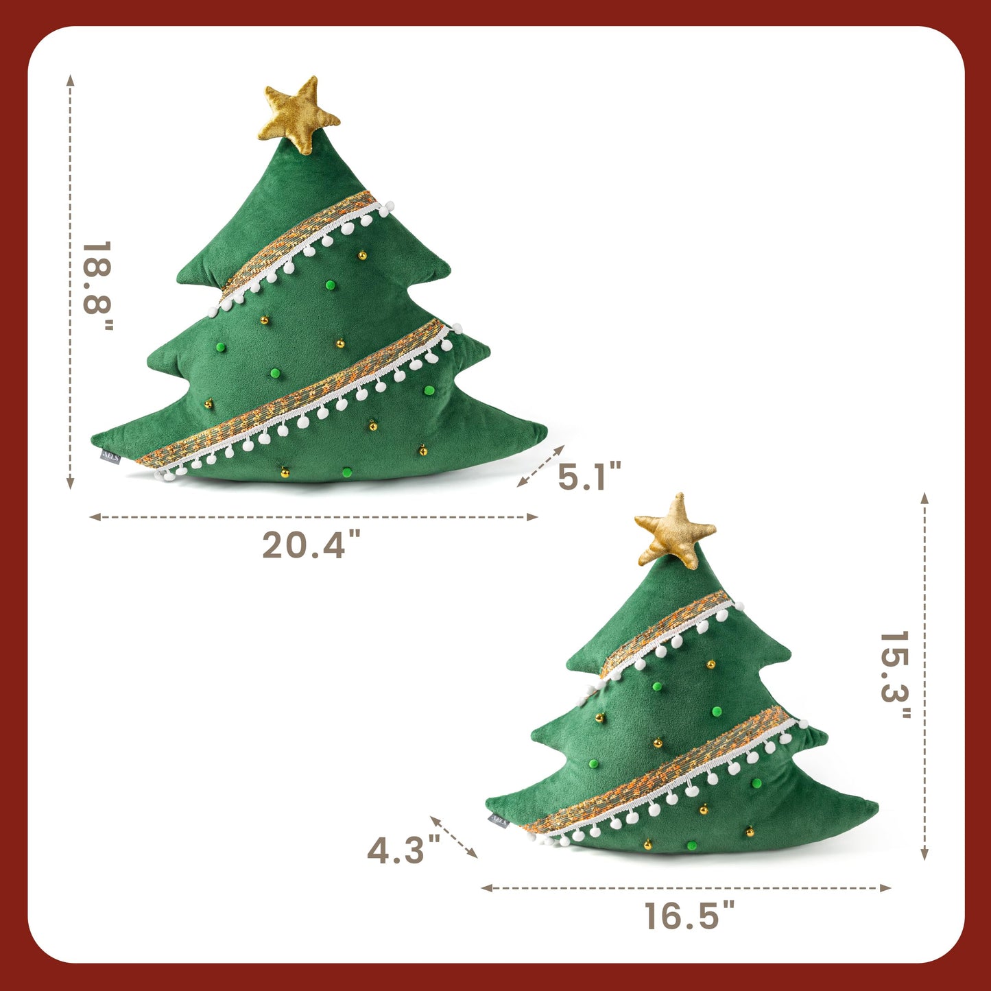 AELS Christmas Tree Decorative Throw Pillow, 19.6 & 15.7 Inch Holiday Throw Pillows for Christmas Decor, Plush Tree Shaped Decorative Pillows for Living Room Bedroom Sofa, Green