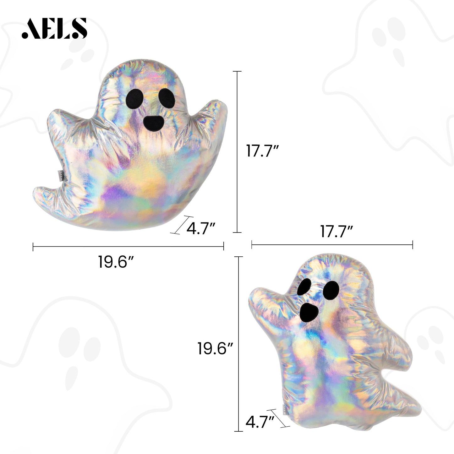 AELS 19.6" Ghost Decorative Throw Pillow Set of 2, Ghost Shaped Spooky Plush Pillows, Halloween Decorations, Halloween Pillows for Holiday Party Home, Decor for Living Room Bedroom, White
