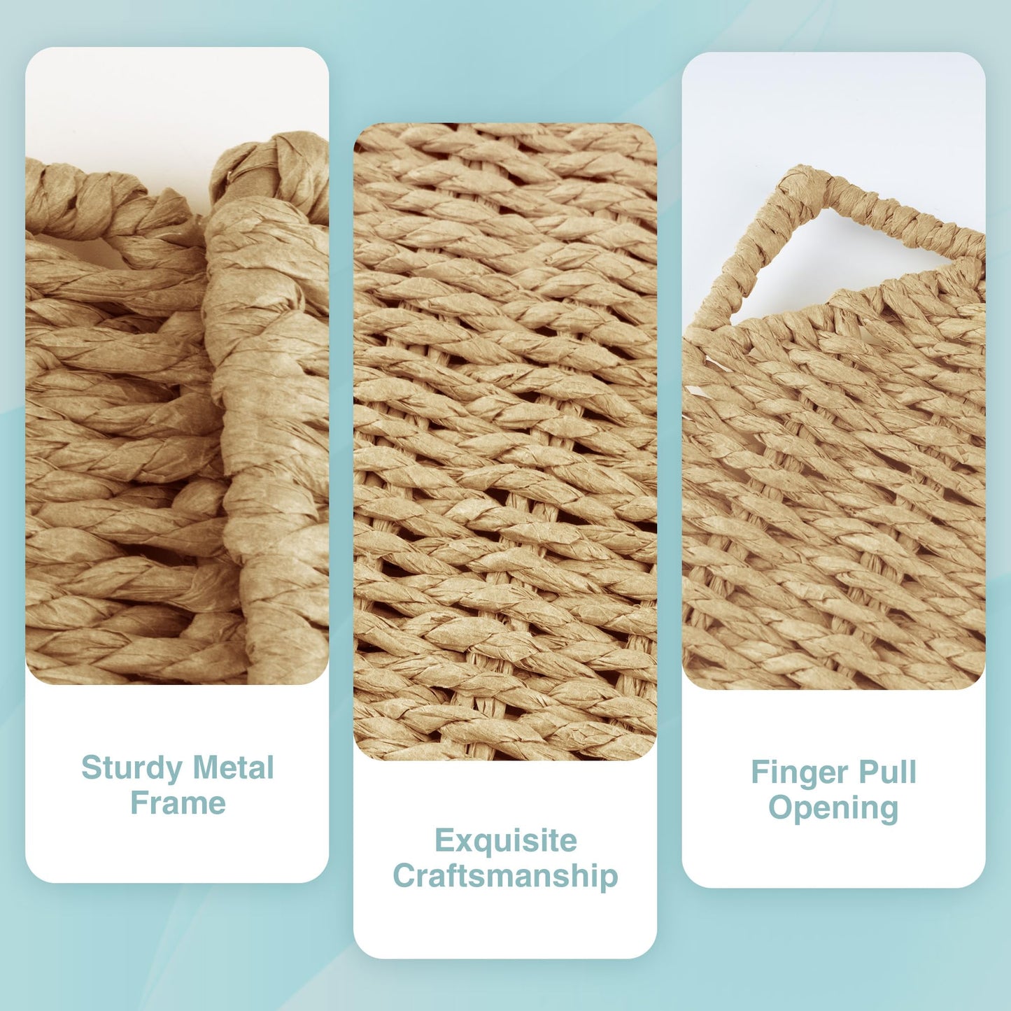 AELS 13" Handwoven Natural Fibre Doors for Cube Storage Shelf, Set of 4, Boho Straw Shelf Cover for Bookcase & Open Bookshelf, Rustic Farmhouse Home Decor, fit IKEA Kallax Shelf, Beige (Door ONLY)